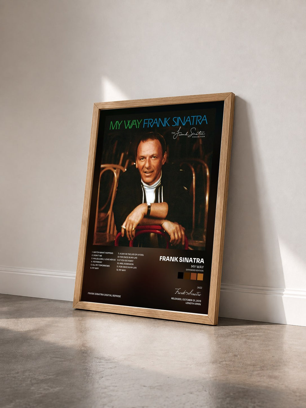 #bois Tableau de l'album My Way (Expanded Edition) de Frank Sinatra vu de trois quarts, cadre en bois brut