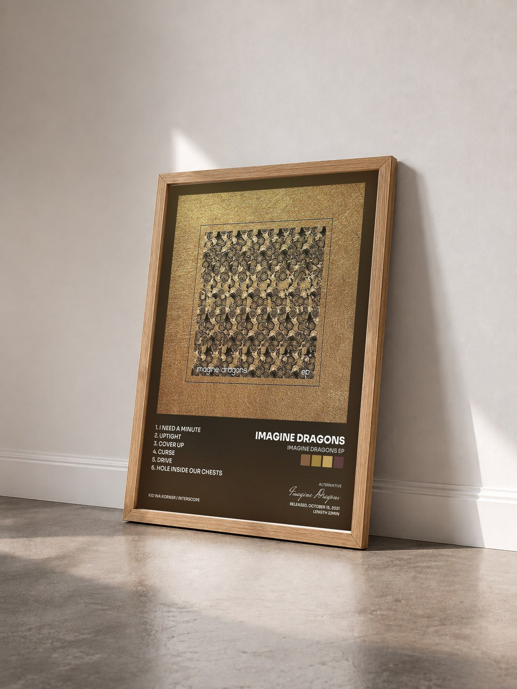 #bois Tableau de l'album Imagine Dragons EP de Imagine Dragons vu de trois quarts, cadre en bois brut