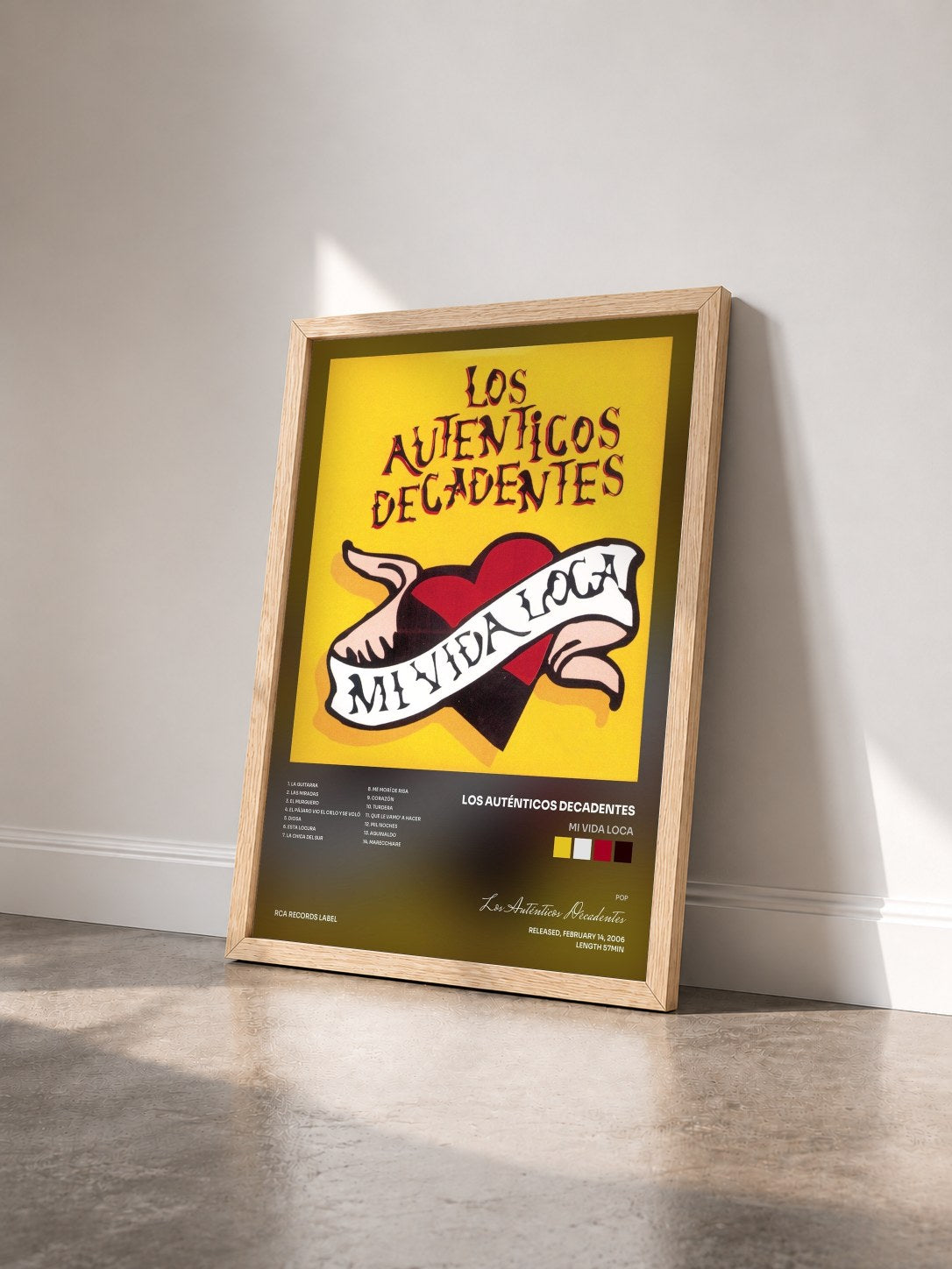 #bois Tableau de l'album Mi Vida Loca de Los Auténticos Decadentes vu de trois quarts, cadre en bois brut