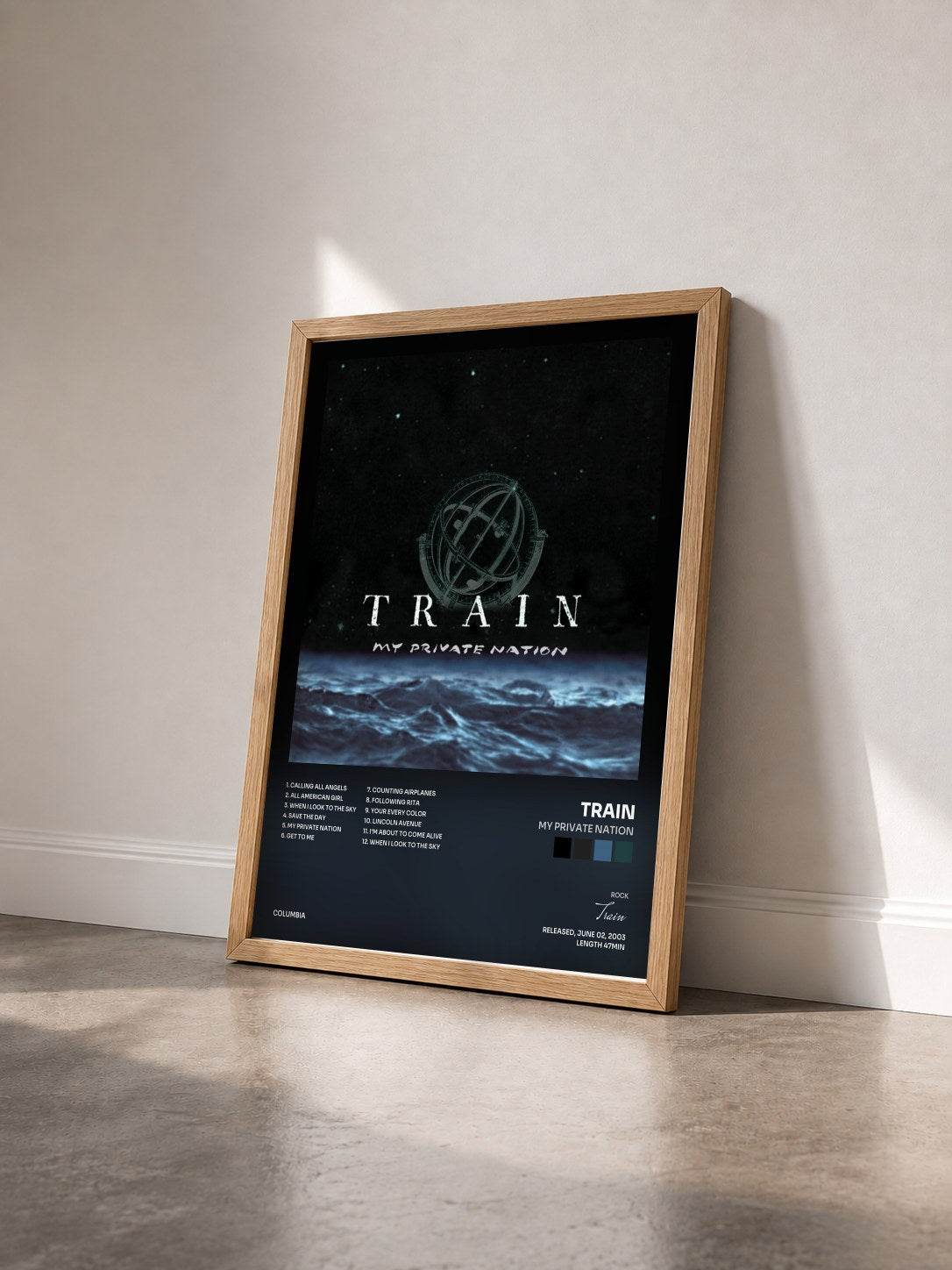 #bois Tableau de l'album My Private Nation de Train vu de trois quarts, cadre en bois brut