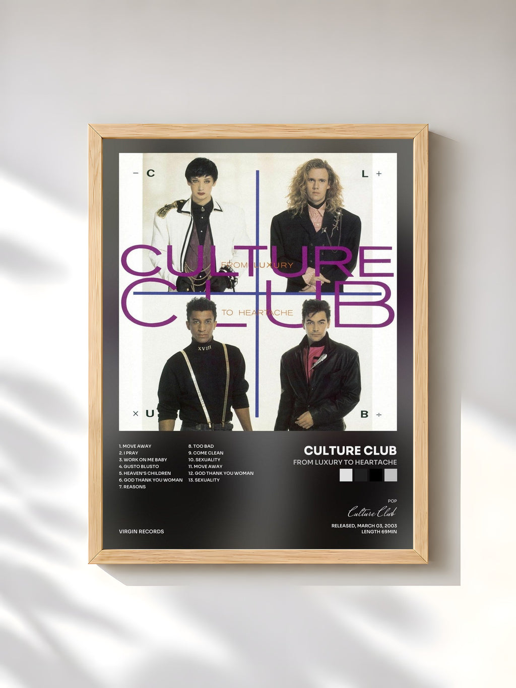 #bois Tableau de l'album From Luxury To Heartache de Culture Club, cadre en bois brut, imprimé et encadré en France
