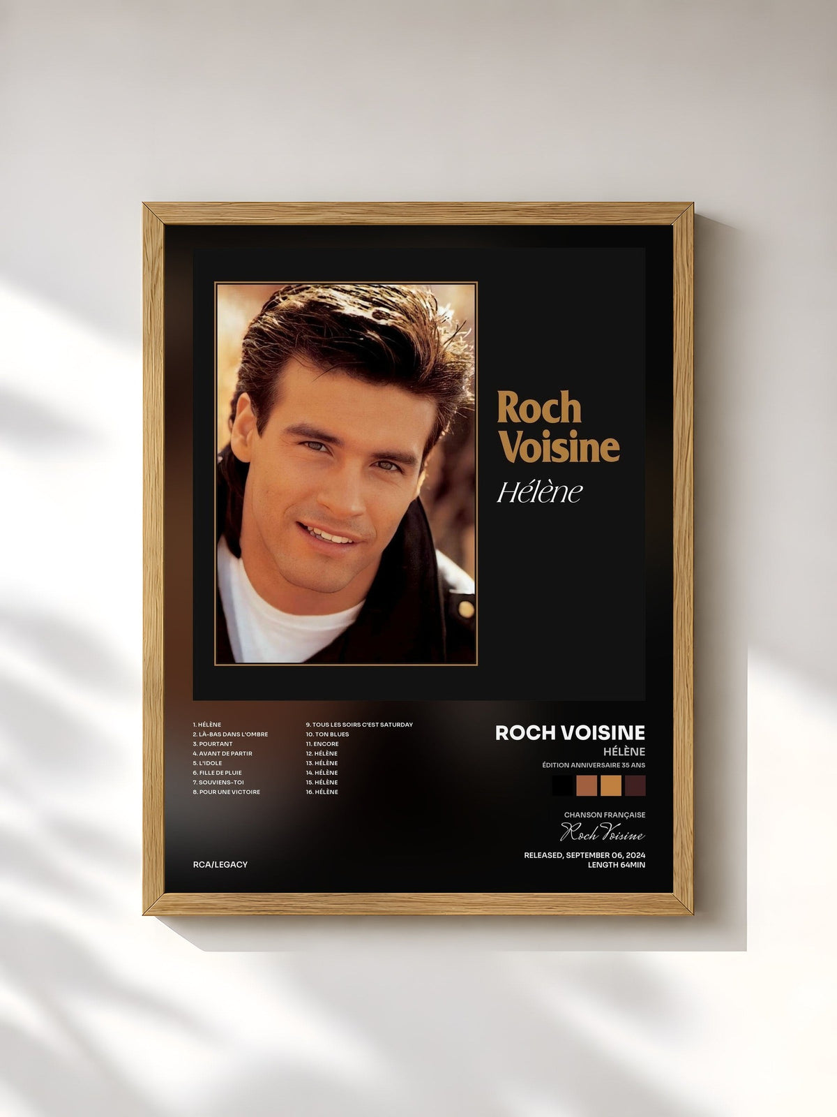 #bois Tableau de l'album Hélène (Édition anniversaire 35 ans) de Roch Voisine, cadre en bois brut, imprimé et encadré en France