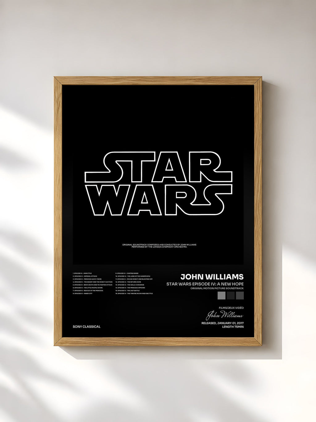 #bois Tableau de l'album Star Wars Episode IV: A New Hope (Original Motion Picture Soundtrack) de John Williams, cadre en bois brut, imprimé et encadré en France