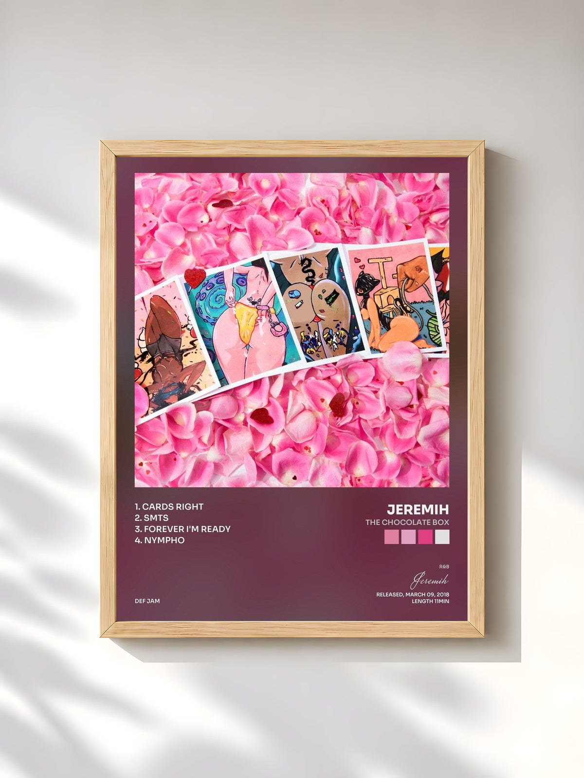 #bois Tableau de l'album The Chocolate Box de Jeremih, cadre en bois brut, imprimé et encadré en France