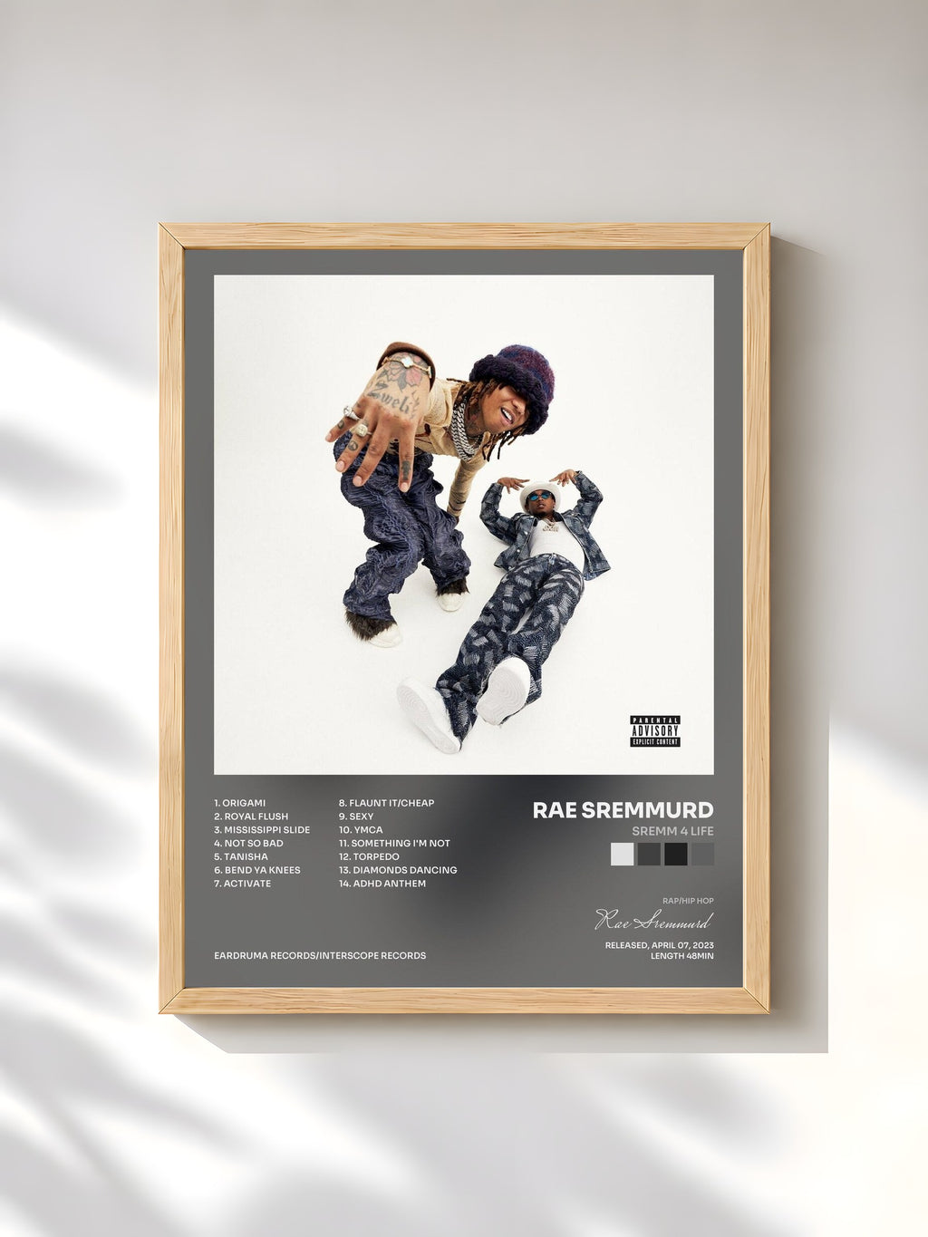 #bois Tableau de l'album Sremm 4 Life de Rae Sremmurd, cadre en bois brut, imprimé et encadré en France