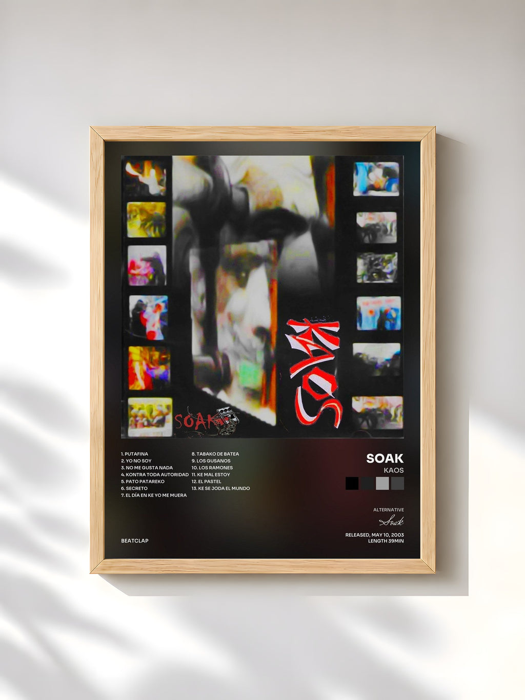 #bois Tableau de l'album Kaos de Soak, cadre en bois brut, imprimé et encadré en France
