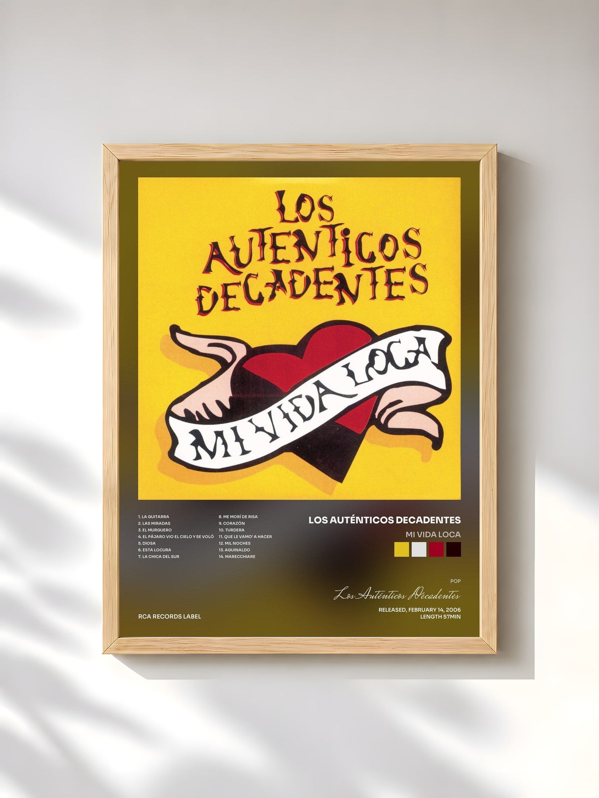 #bois Tableau de l'album Mi Vida Loca de Los Auténticos Decadentes, cadre en bois brut, imprimé et encadré en France