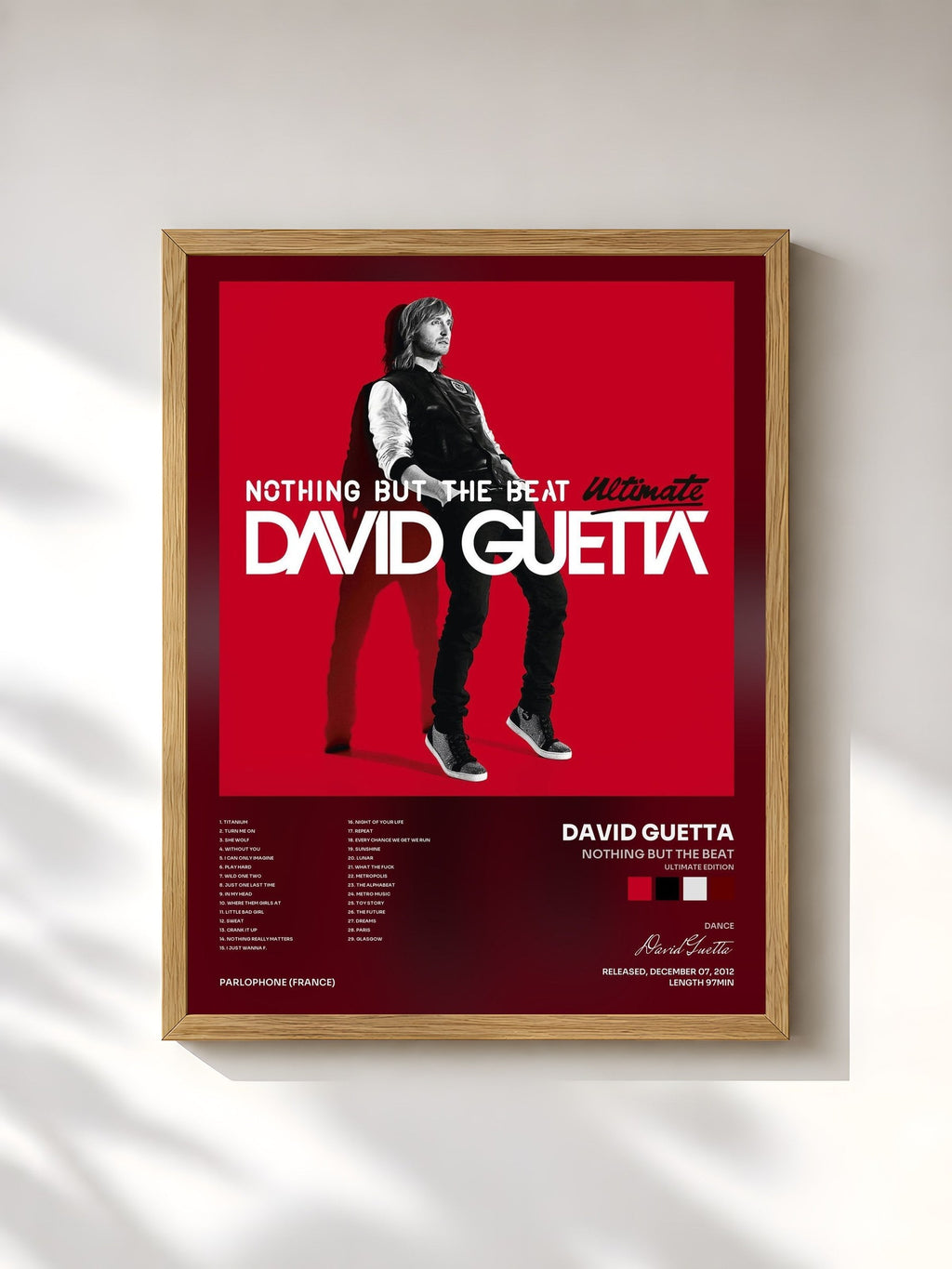 #bois Tableau de l'album Nothing but the Beat (Ultimate Edition) de David Guetta, cadre en bois brut, imprimé et encadré en France