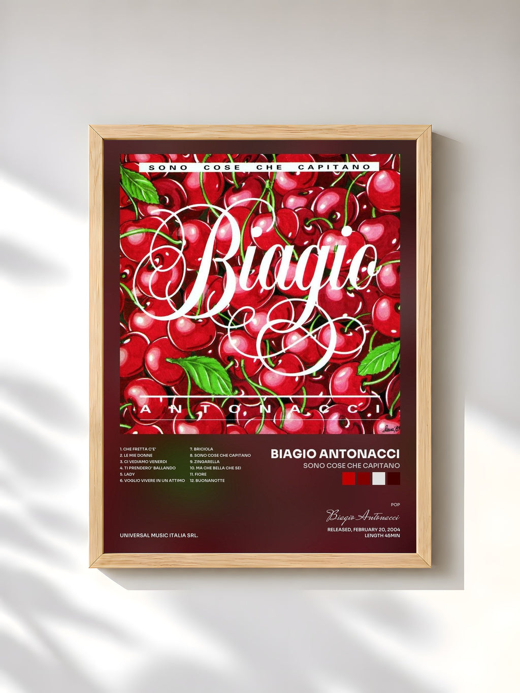 #bois Tableau de l'album Sono Cose Che Capitano de Biagio Antonacci, cadre en bois brut, imprimé et encadré en France