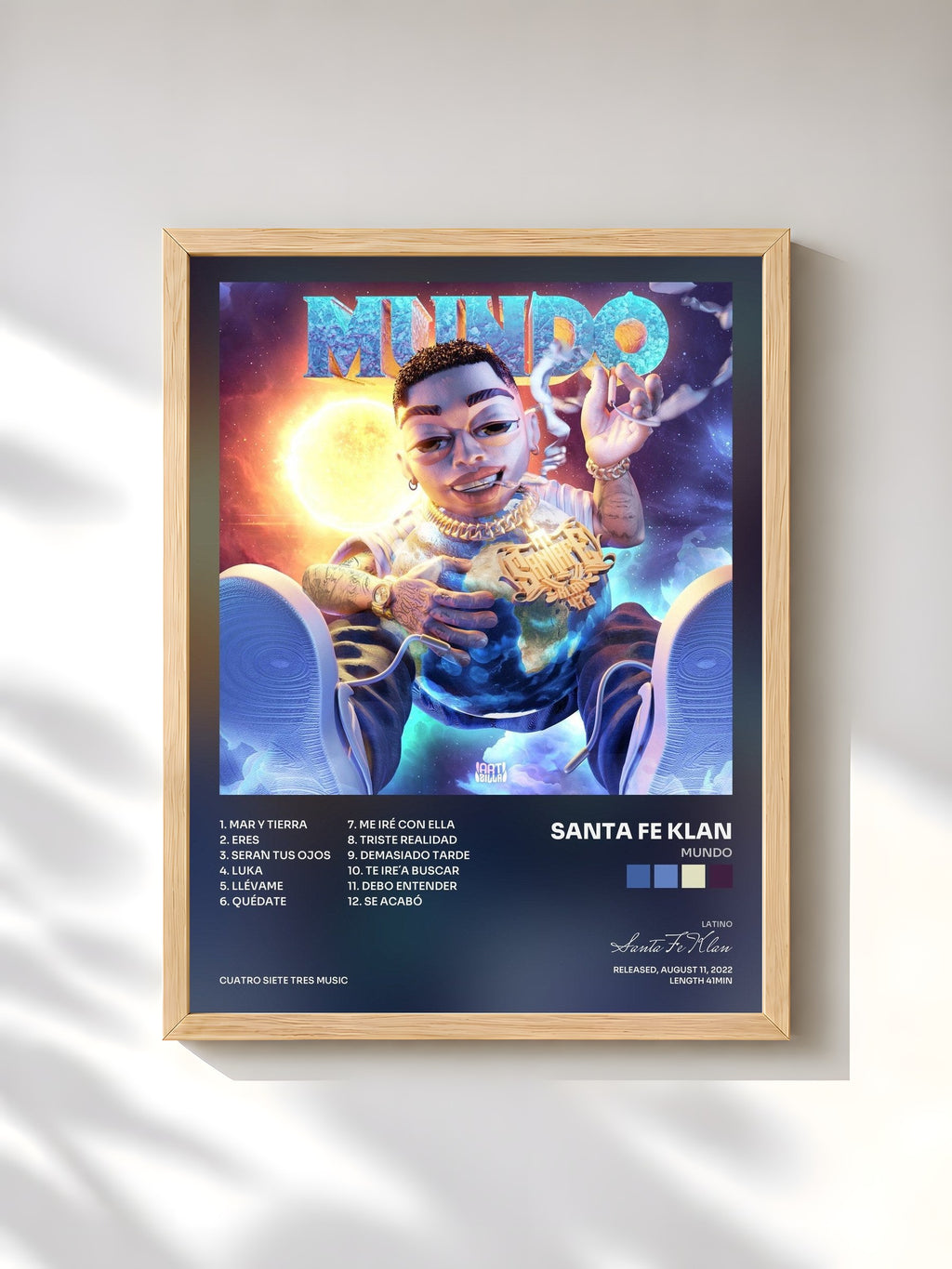 #bois Tableau de l'album Mundo de Santa Fe Klan, cadre en bois brut, imprimé et encadré en France