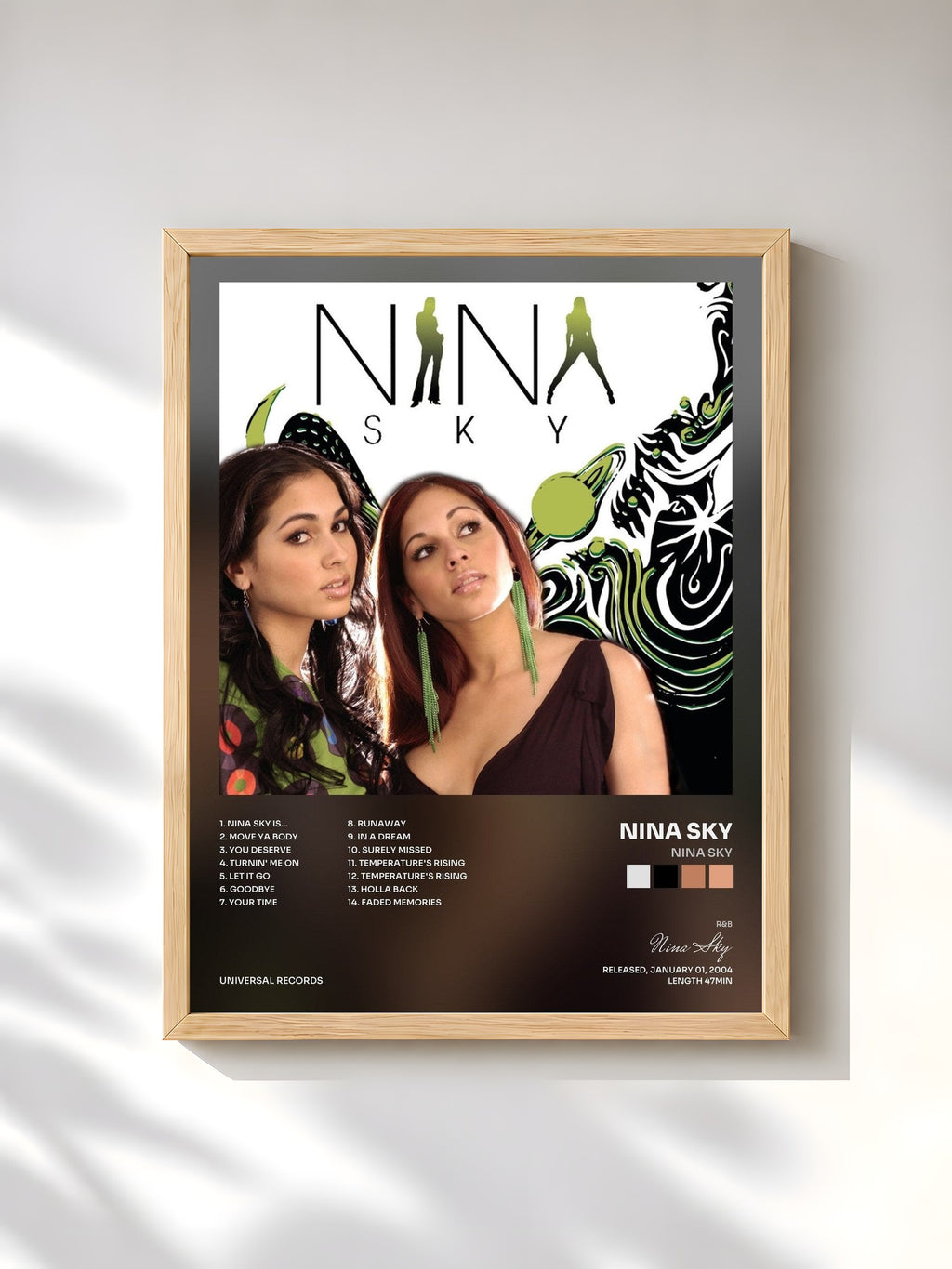 #bois Tableau de l'album Nina Sky de Nina Sky, cadre en bois brut, imprimé et encadré en France
