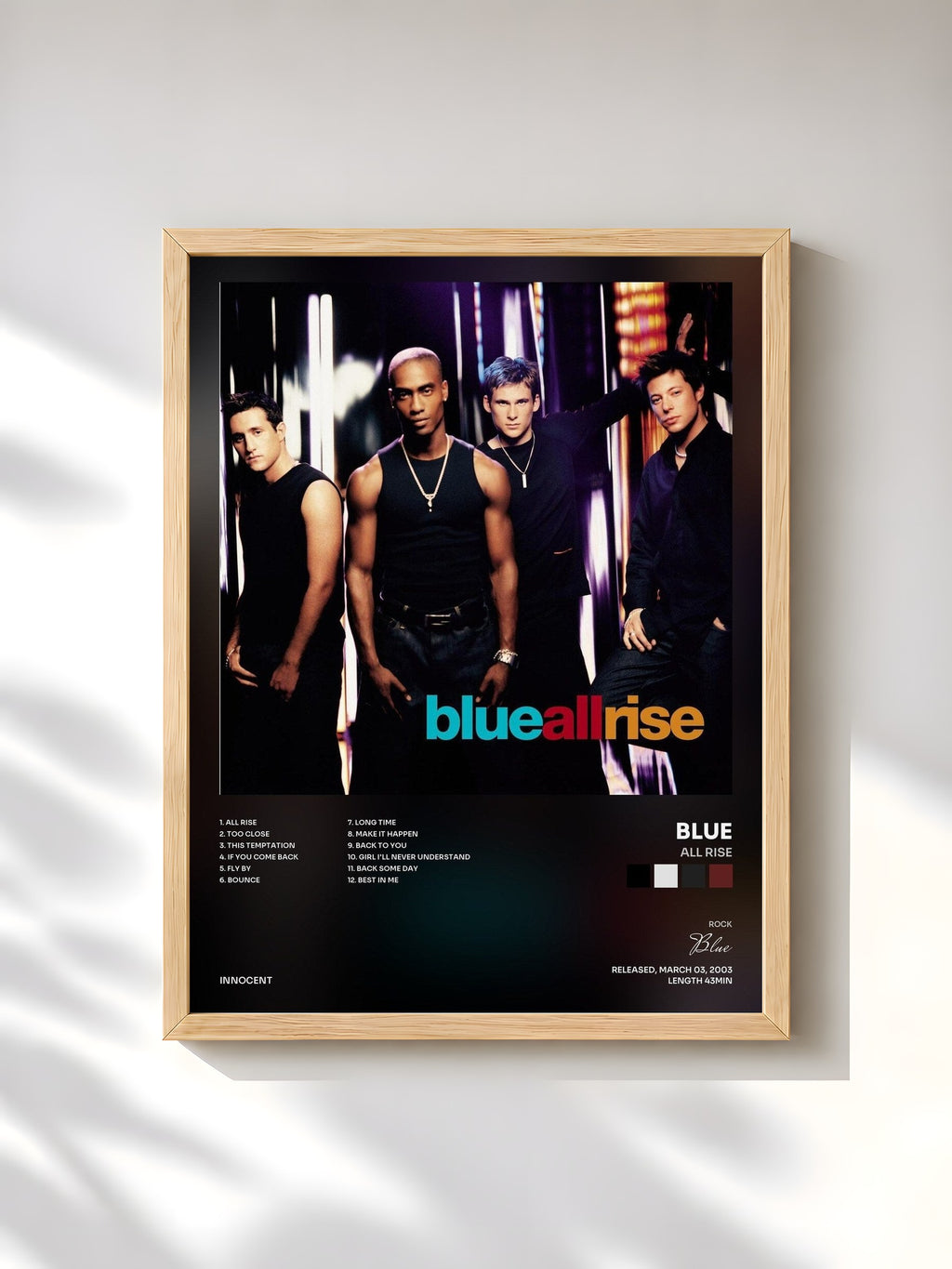 #bois Tableau de l'album All Rise de Blue, cadre en bois brut, imprimé et encadré en France