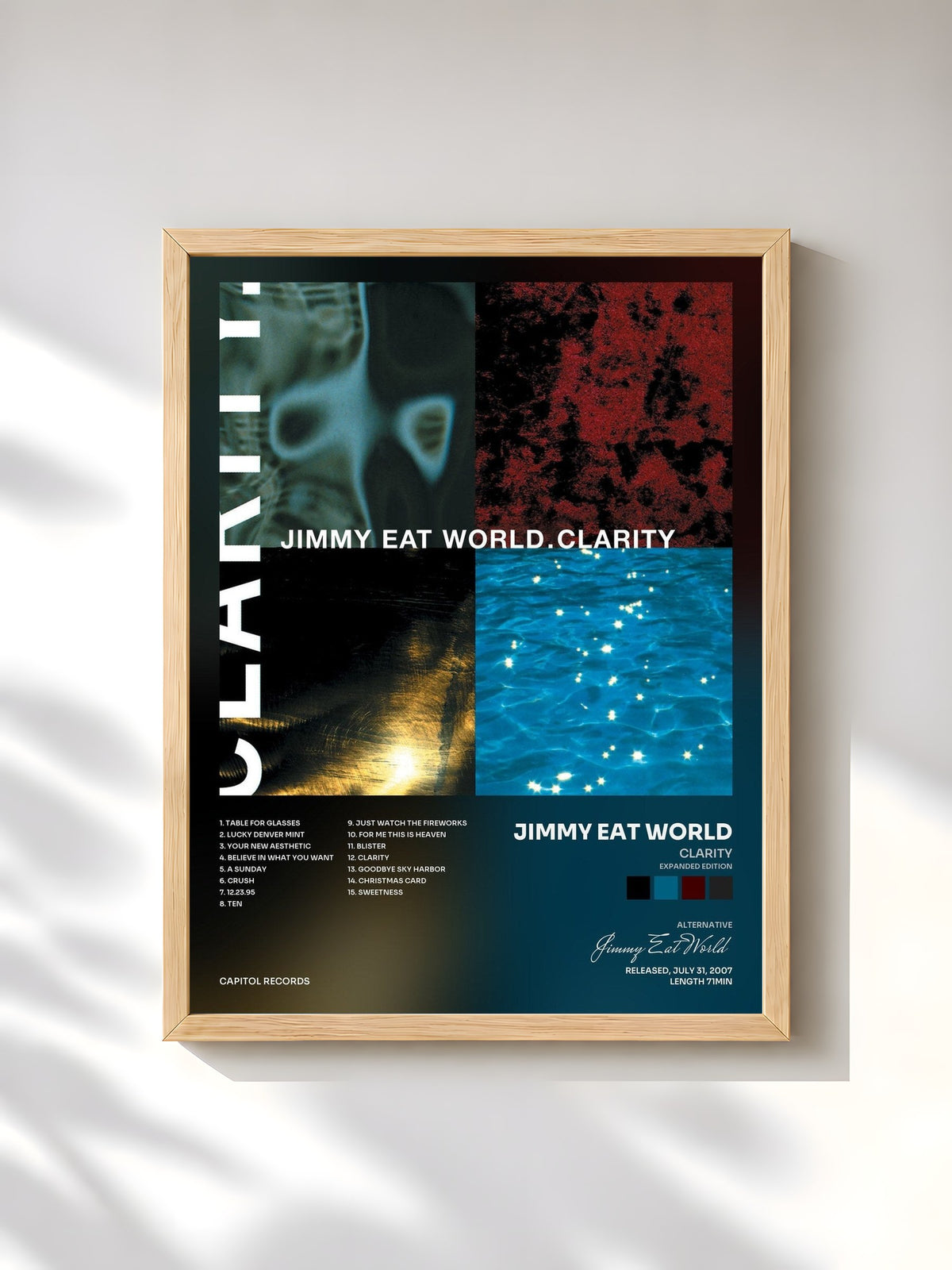 #bois Tableau de l'album Clarity (Expanded Edition) de Jimmy Eat World, cadre en bois brut, imprimé et encadré en France
