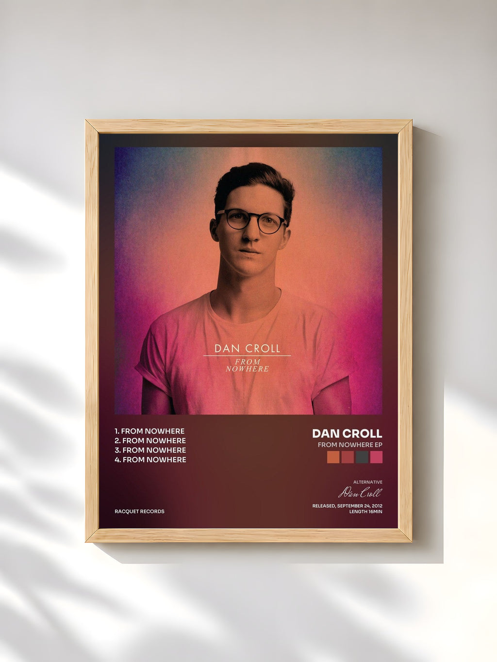 #bois Tableau de l'album From Nowhere EP de Dan Croll, cadre en bois brut, imprimé et encadré en France