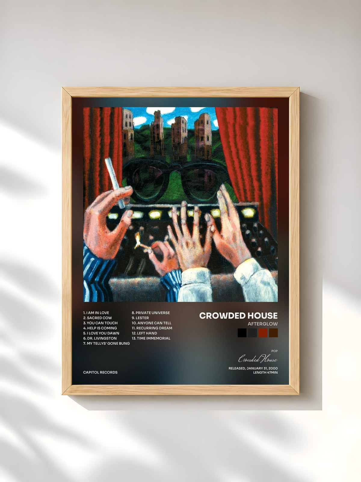 #bois Tableau de l'album Afterglow de Crowded House, cadre en bois brut, imprimé et encadré en France
