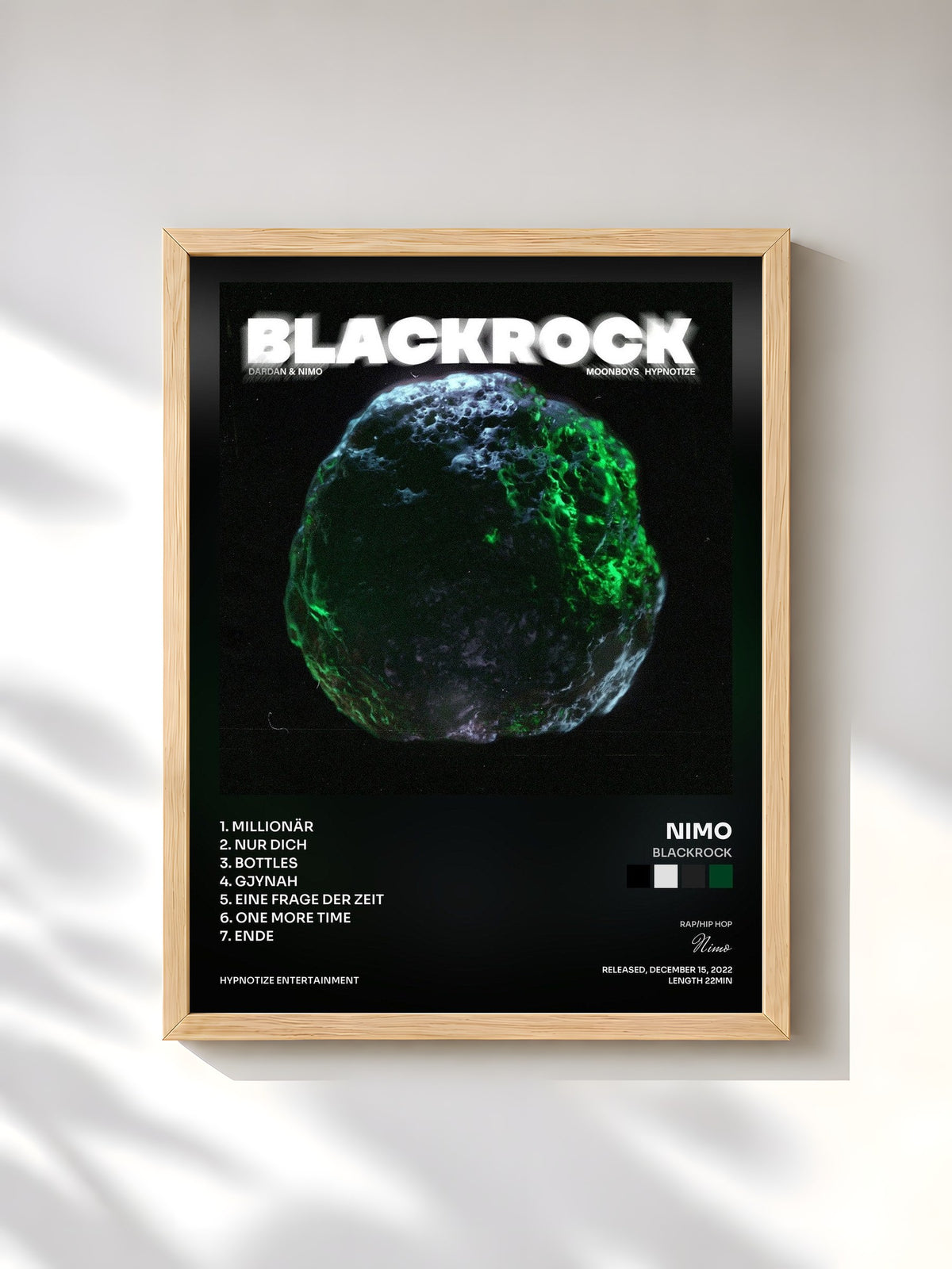 #bois Tableau de l'album BLACKROCK de Nimo, cadre en bois brut, imprimé et encadré en France