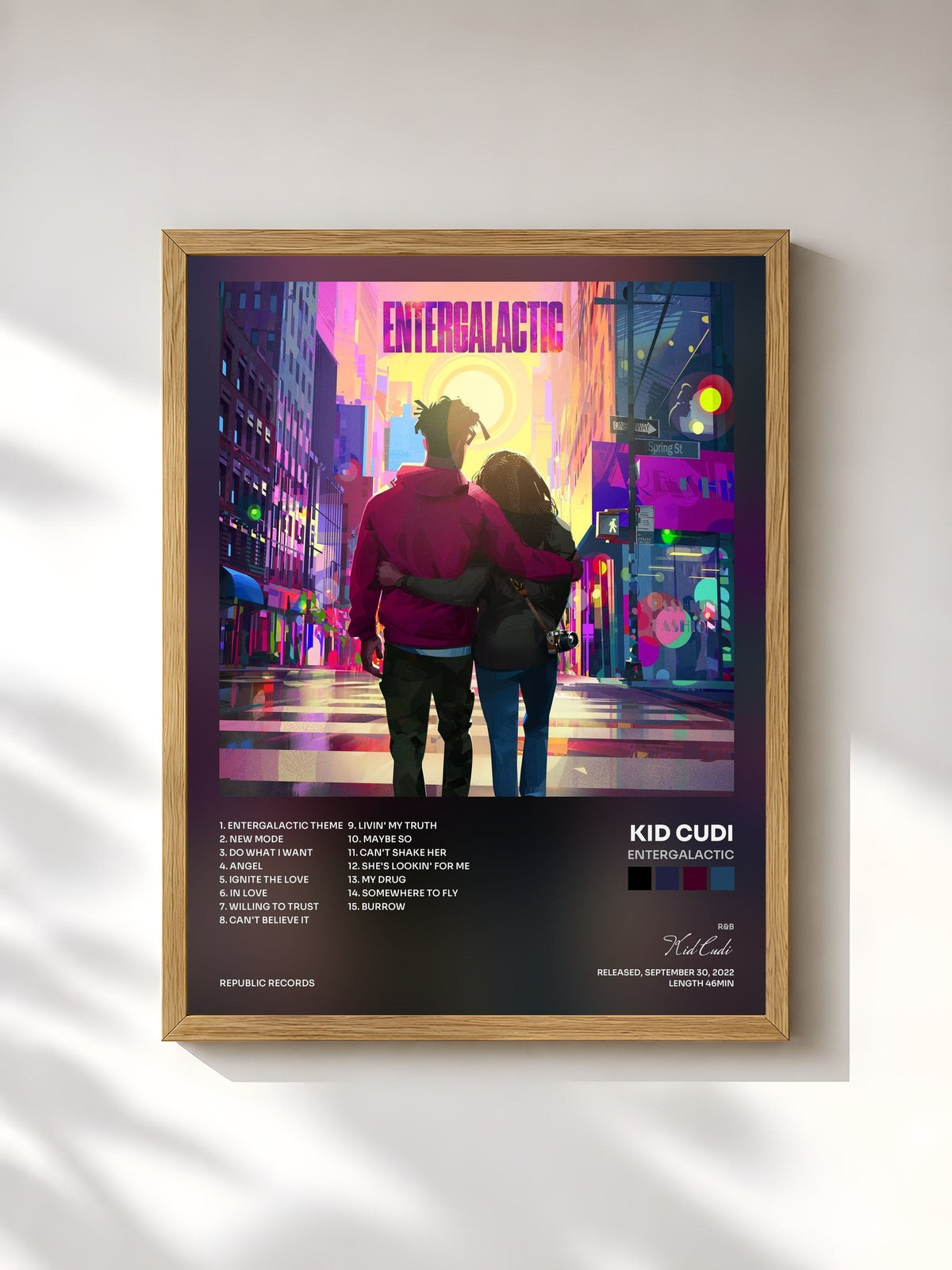 #bois Tableau de l'album Entergalactic de Kid Cudi, cadre en bois brut, imprimé et encadré en France