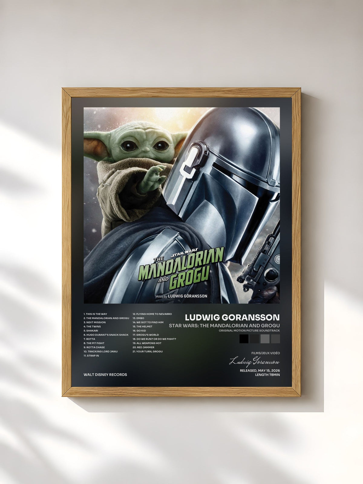 #bois Tableau de l'album Star Wars: The Mandalorian and Grogu (Original Motion Picture Soundtrack) de Ludwig Goransson, cadre en bois brut, imprimé et encadré en France