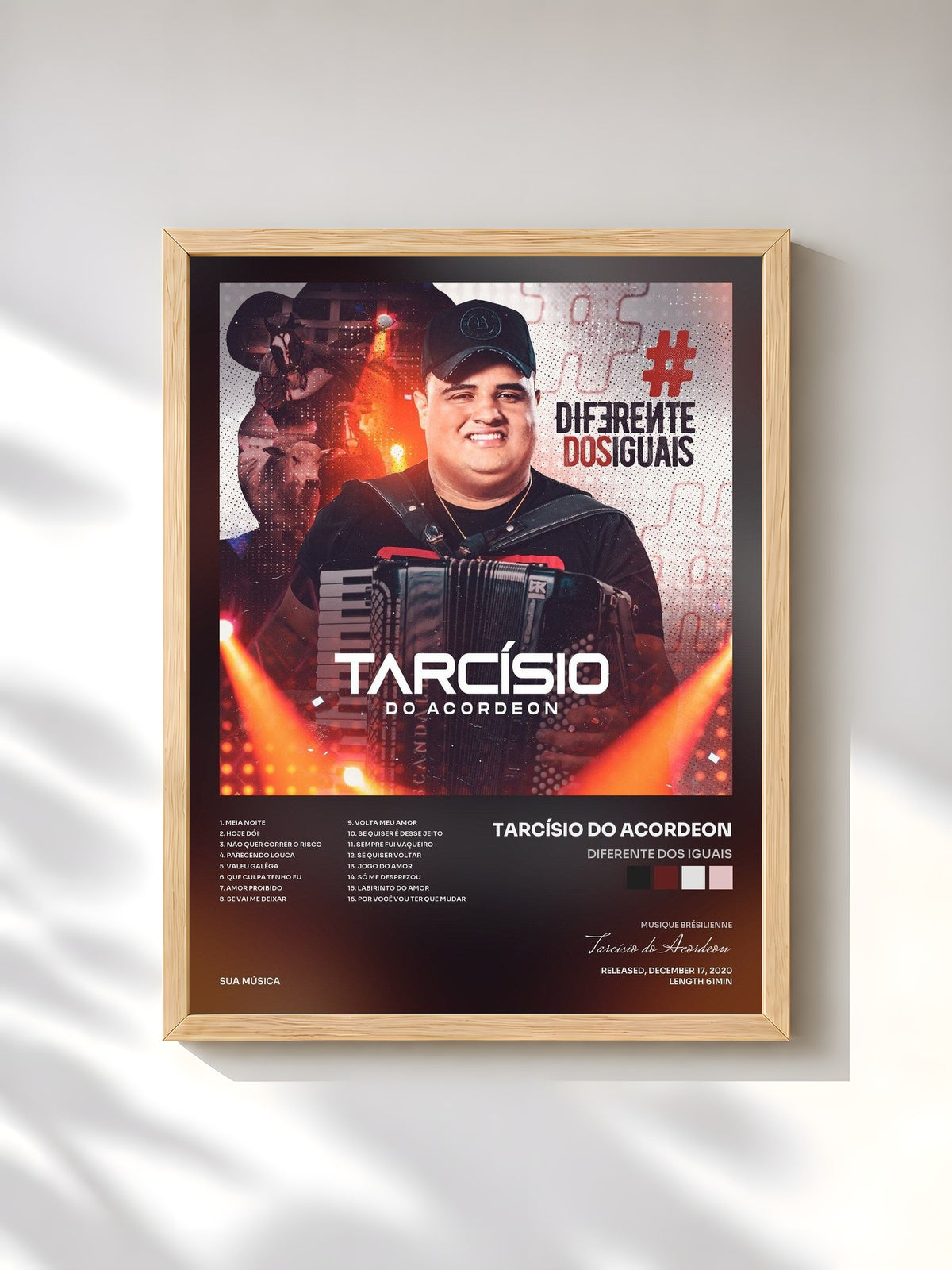 #bois Tableau de l'album Diferente dos Iguais de Tarcísio do Acordeon, cadre en bois brut, imprimé et encadré en France