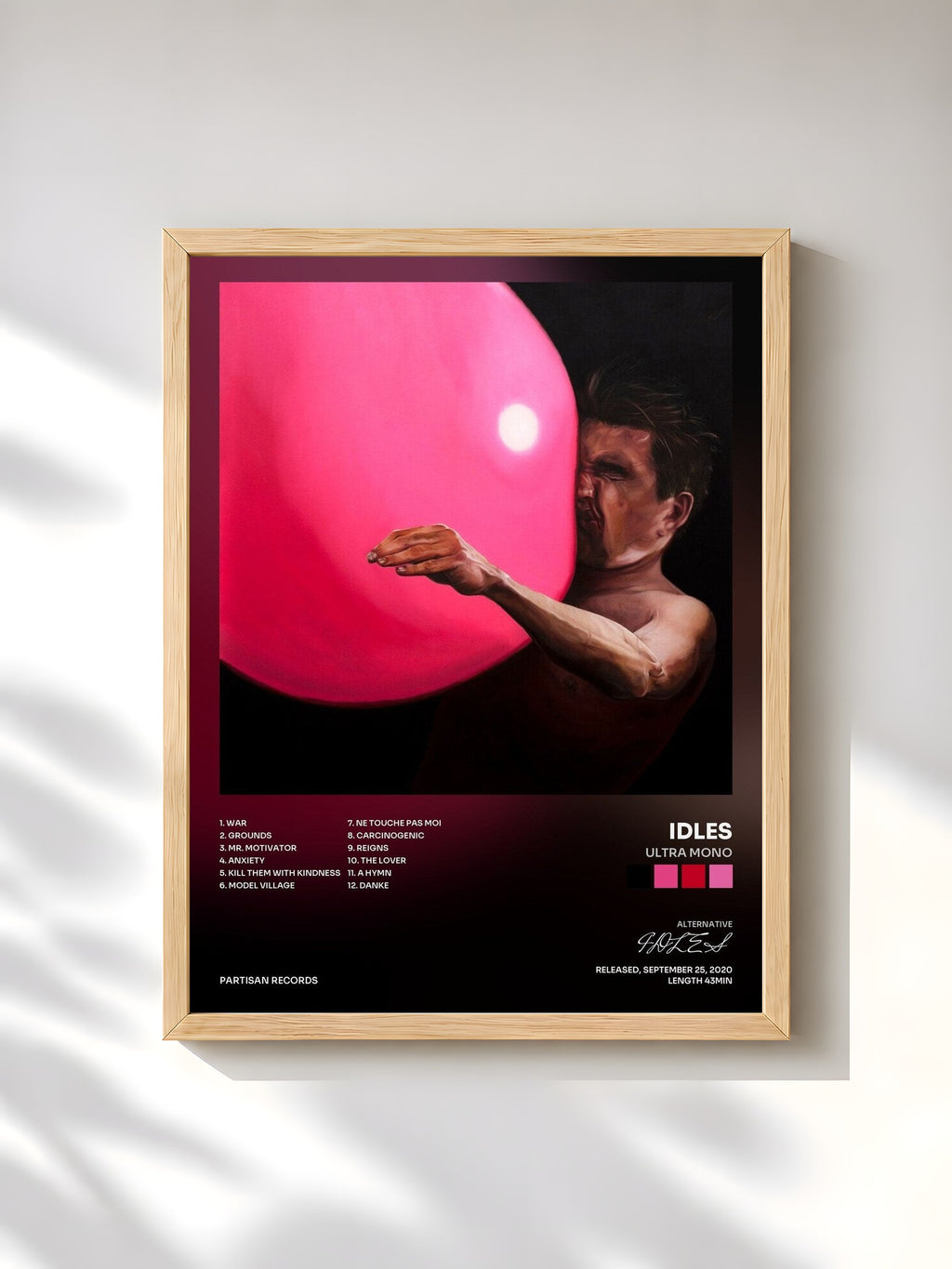 #bois Tableau de l'album Ultra Mono de IDLES, cadre en bois brut, imprimé et encadré en France