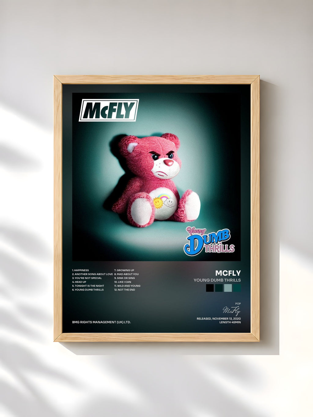 #bois Tableau de l'album Young Dumb Thrills de McFly, cadre en bois brut, imprimé et encadré en France