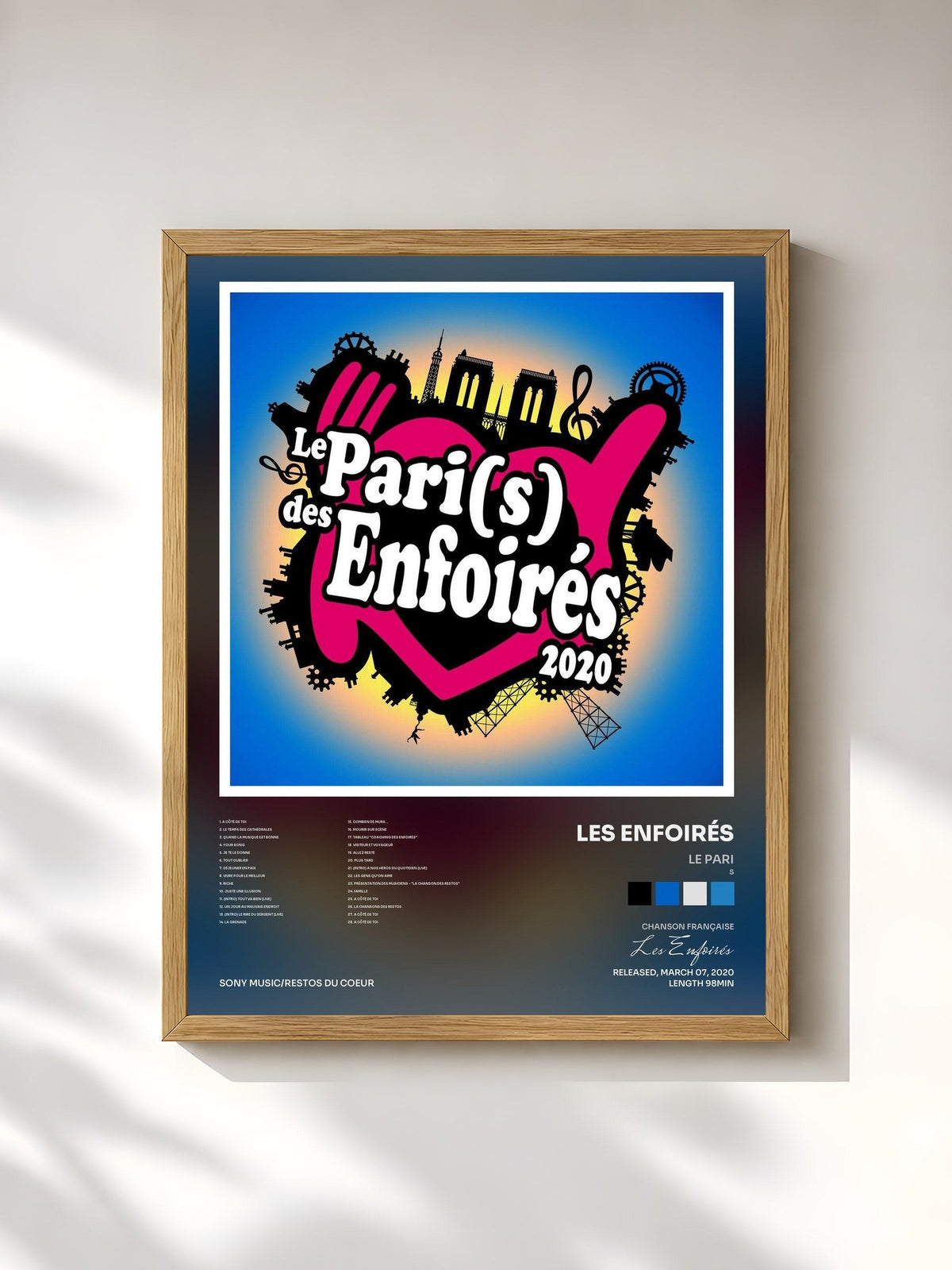 #bois Tableau de l'album Le Pari(s) des Enfoirés 2020 de Les Enfoirés, cadre en bois brut, imprimé et encadré en France