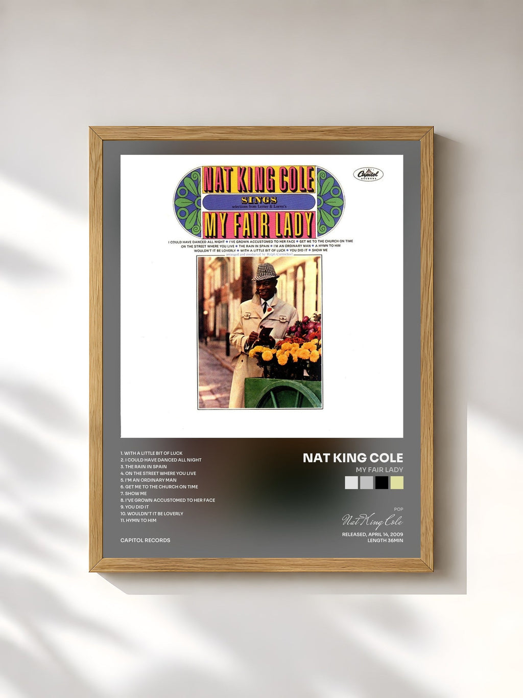 #bois Tableau de l'album My Fair Lady de Nat King Cole, cadre en bois brut, imprimé et encadré en France