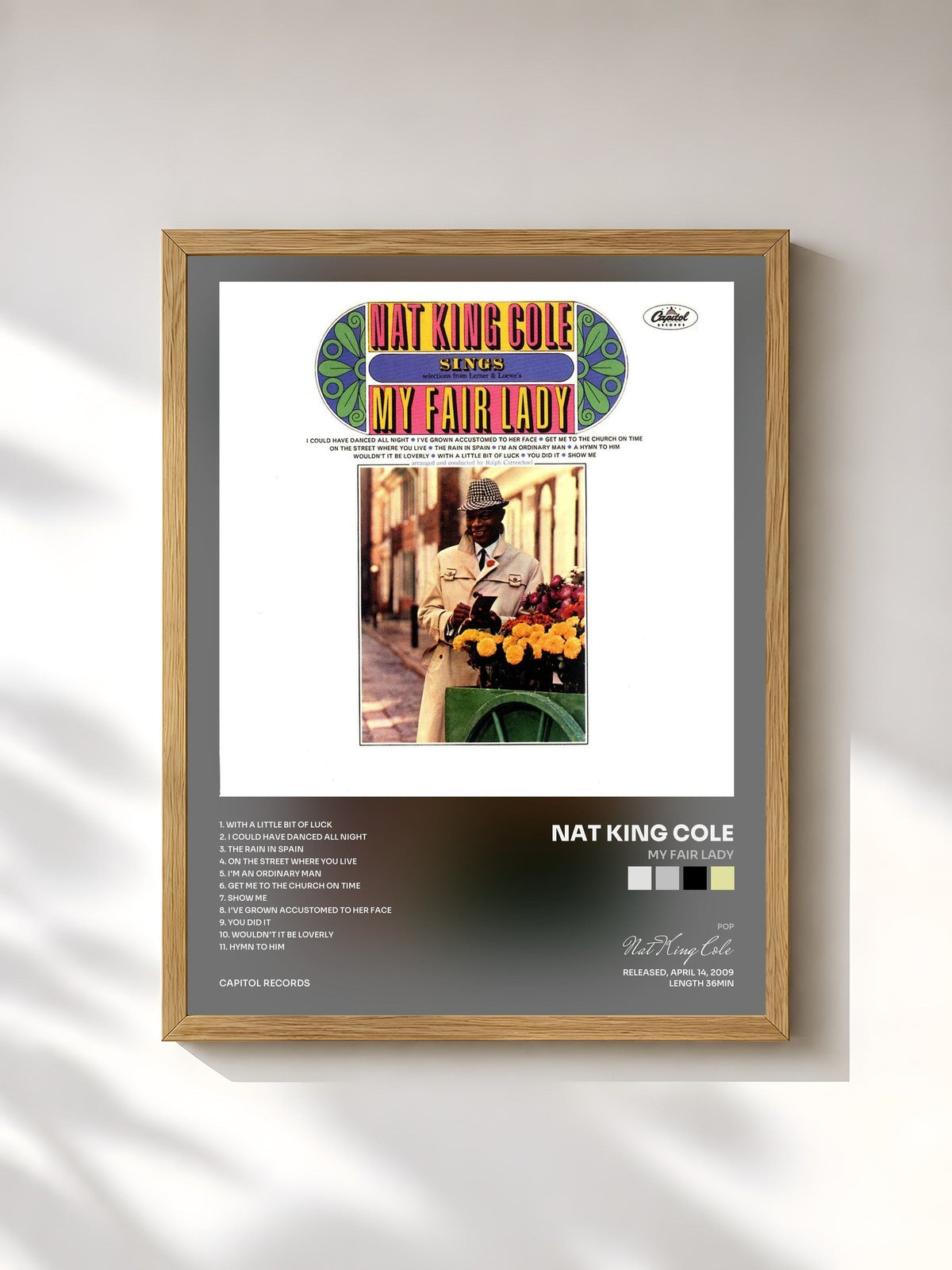 #bois Tableau de l'album My Fair Lady de Nat King Cole, cadre en bois brut, imprimé et encadré en France