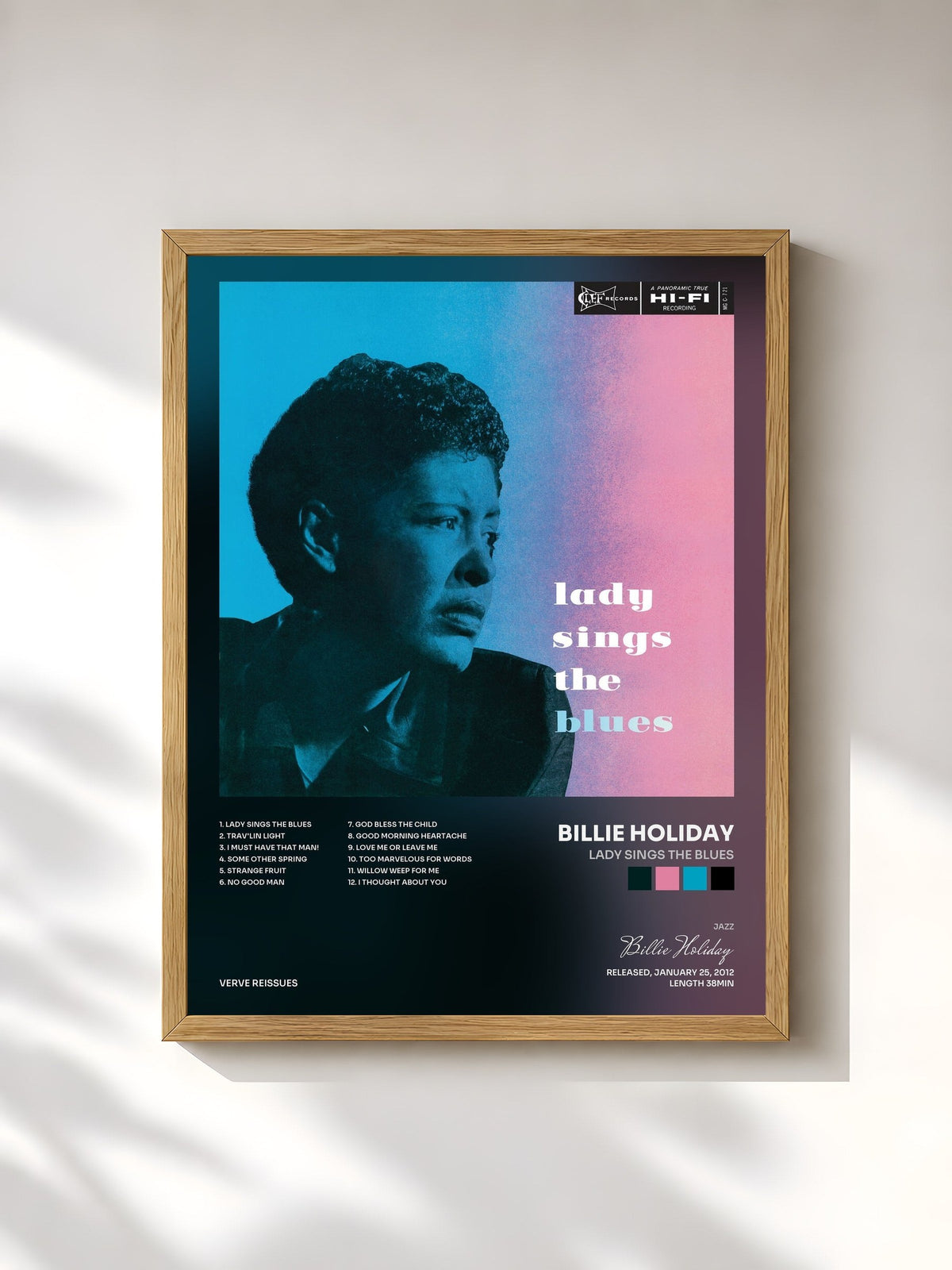 #bois Tableau de l'album Lady Sings The Blues de Billie Holiday, cadre en bois brut, imprimé et encadré en France