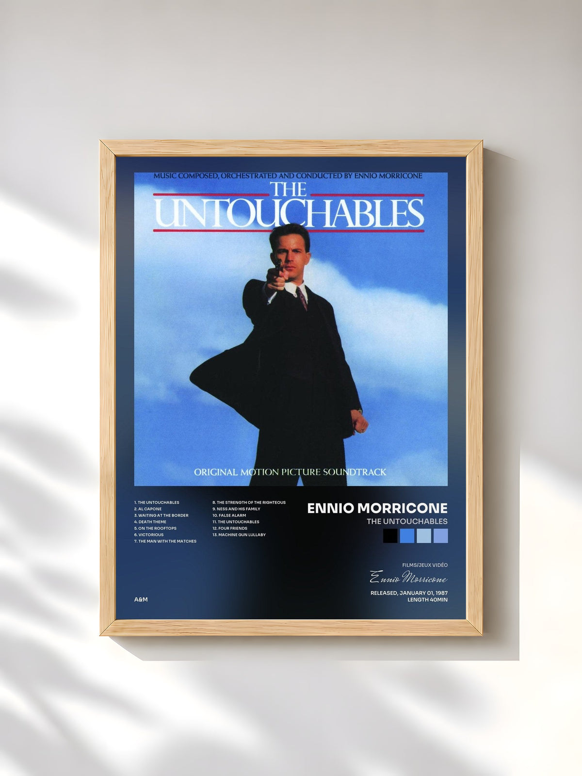 #bois Tableau de l'album The Untouchables de Ennio Morricone, cadre en bois brut, imprimé et encadré en France