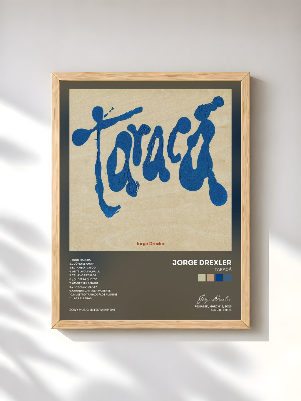 #bois Tableau de l'album Taracá de Jorge Drexler, cadre en bois brut, imprimé et encadré en France