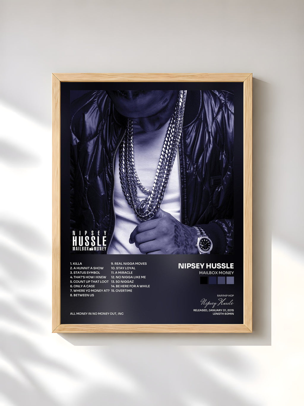 #bois Tableau de l'album Mailbox Money de Nipsey Hussle, cadre en bois brut, imprimé et encadré en France
