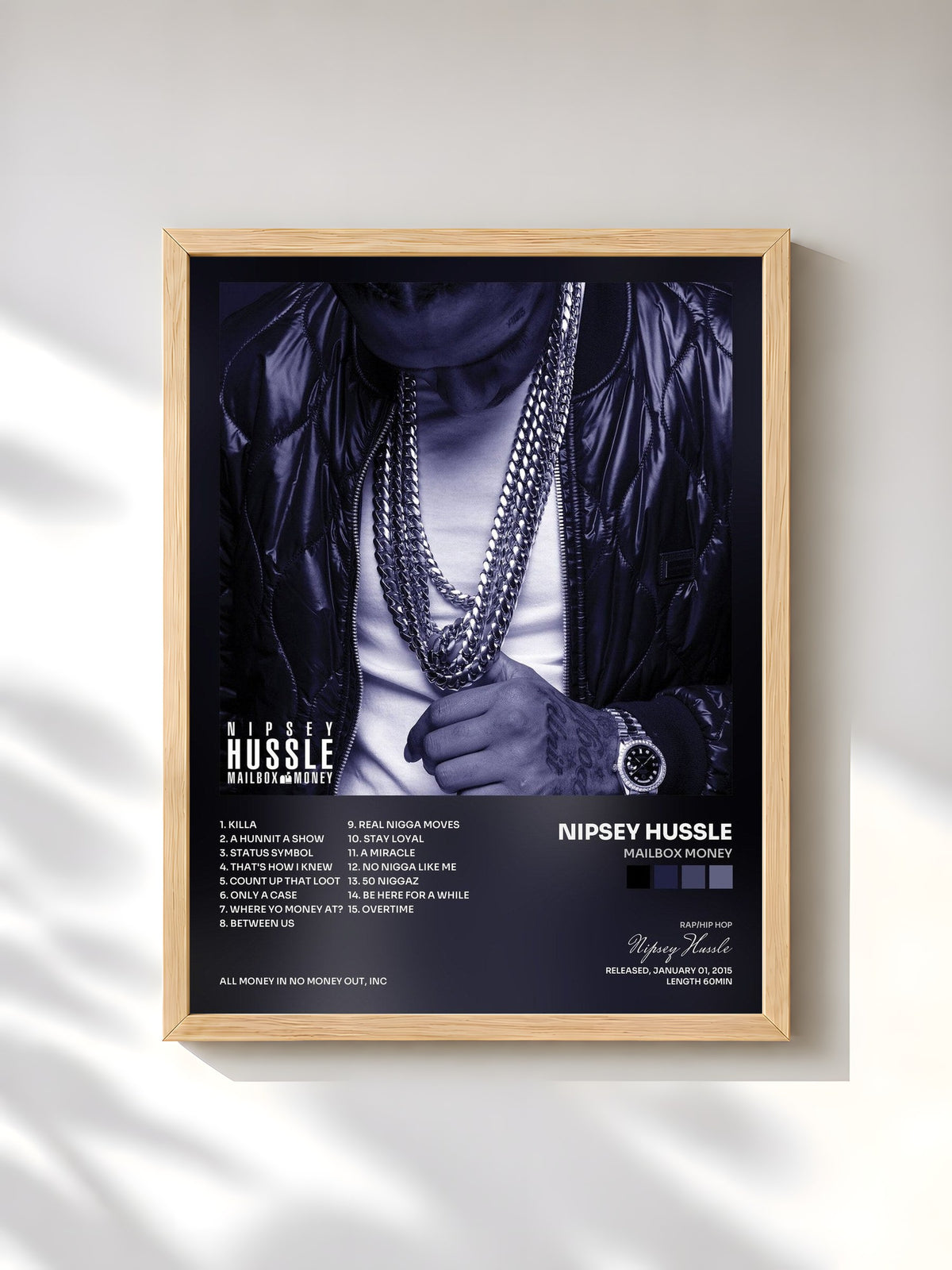 #bois Tableau de l'album Mailbox Money de Nipsey Hussle, cadre en bois brut, imprimé et encadré en France