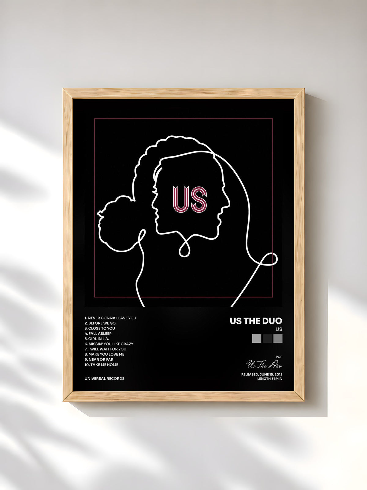 #bois Tableau de l'album Us de Us The Duo, cadre en bois brut, imprimé et encadré en France