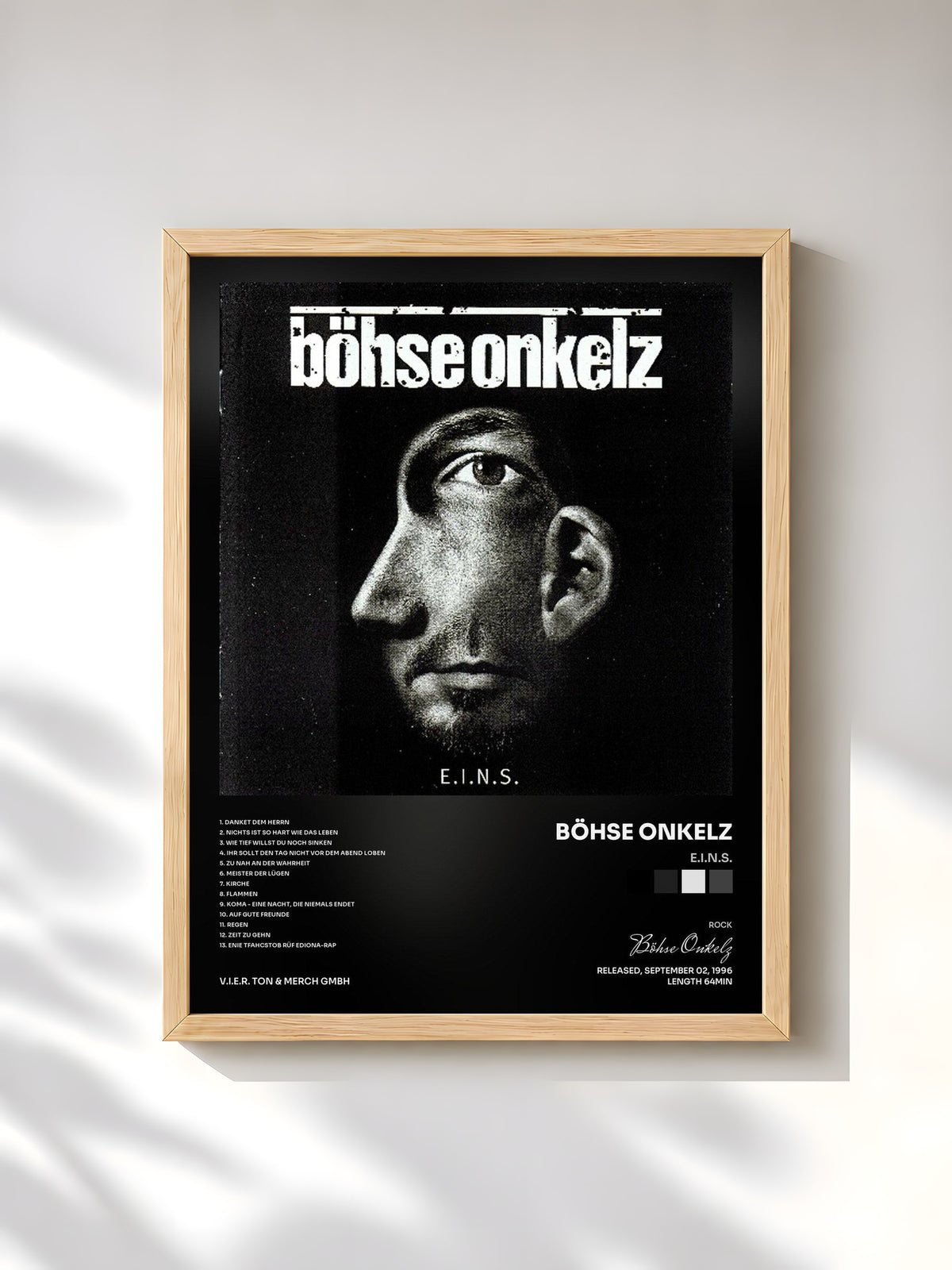 #bois Tableau de l'album E.I.N.S. de Böhse Onkelz, cadre en bois brut, imprimé et encadré en France
