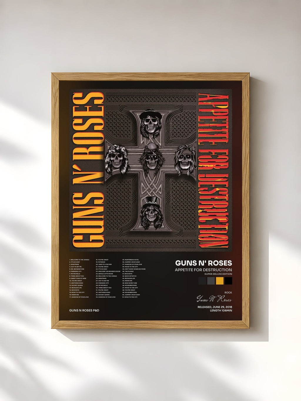 #bois Tableau de l'album Appetite For Destruction (Super Deluxe Edition) de Guns N' Roses, cadre en bois brut, imprimé et encadré en France