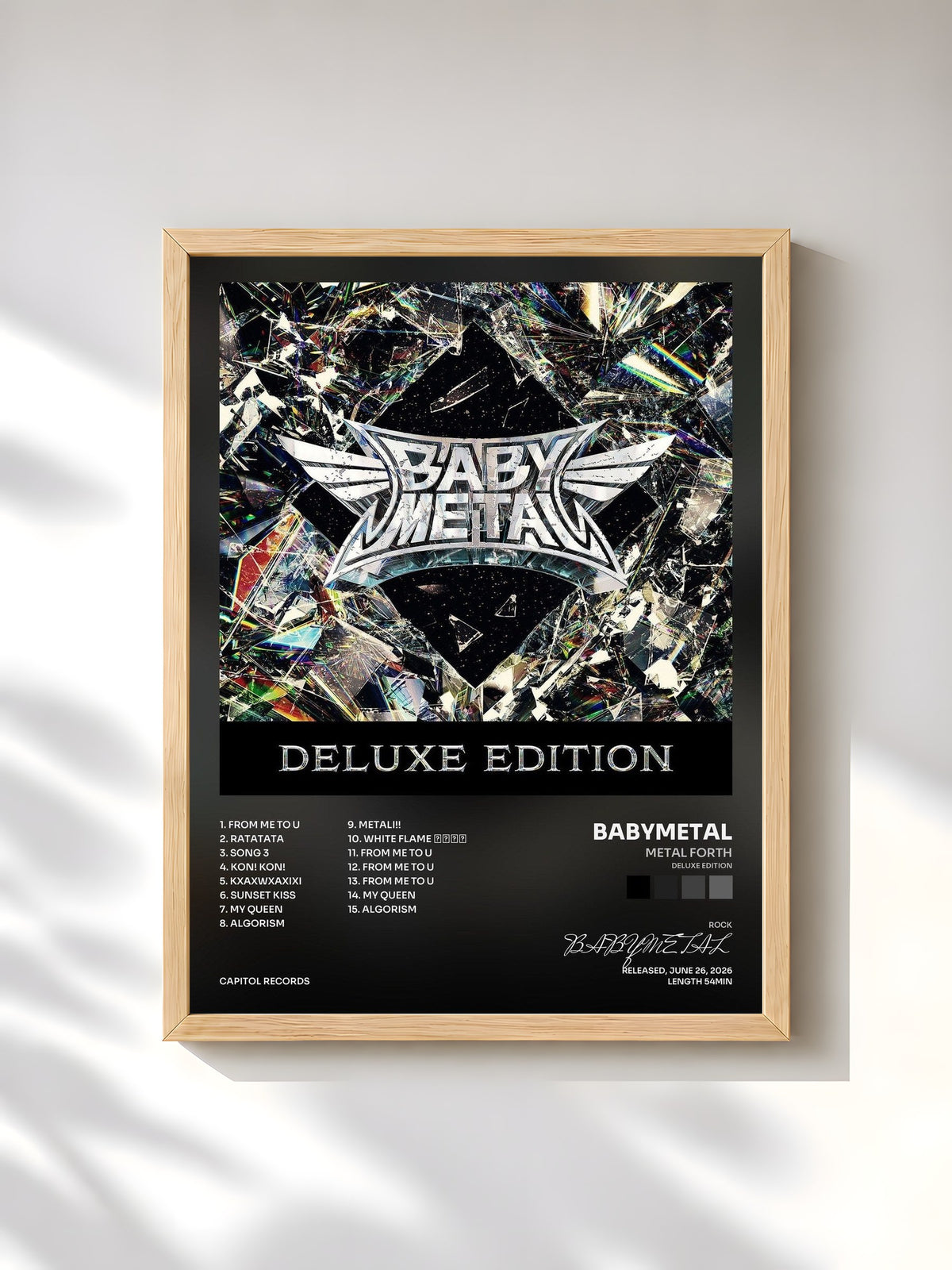 #bois Tableau de l'album METAL FORTH (Deluxe Edition) de BABYMETAL, cadre en bois brut, imprimé et encadré en France