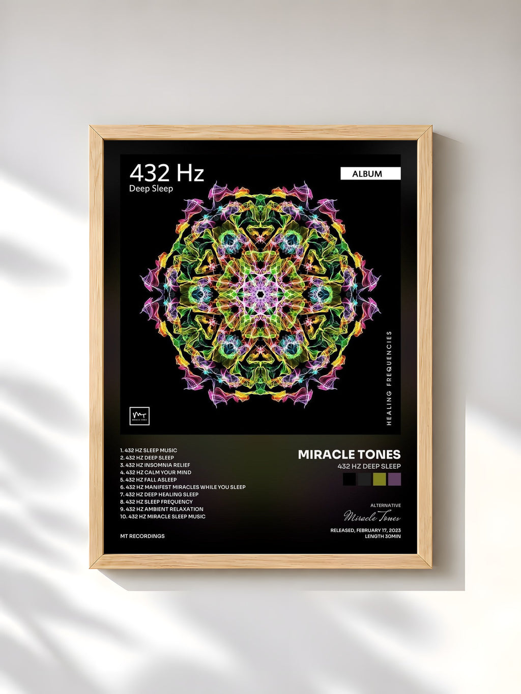#bois Tableau de l'album 432 Hz Deep Sleep de Miracle Tones, cadre en bois brut, imprimé et encadré en France