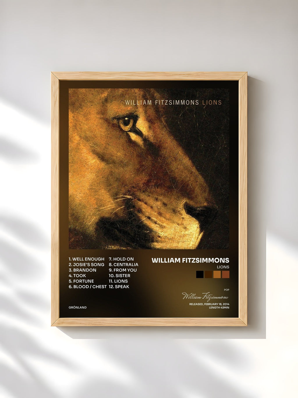 #bois Tableau de l'album Lions de William Fitzsimmons, cadre en bois brut, imprimé et encadré en France