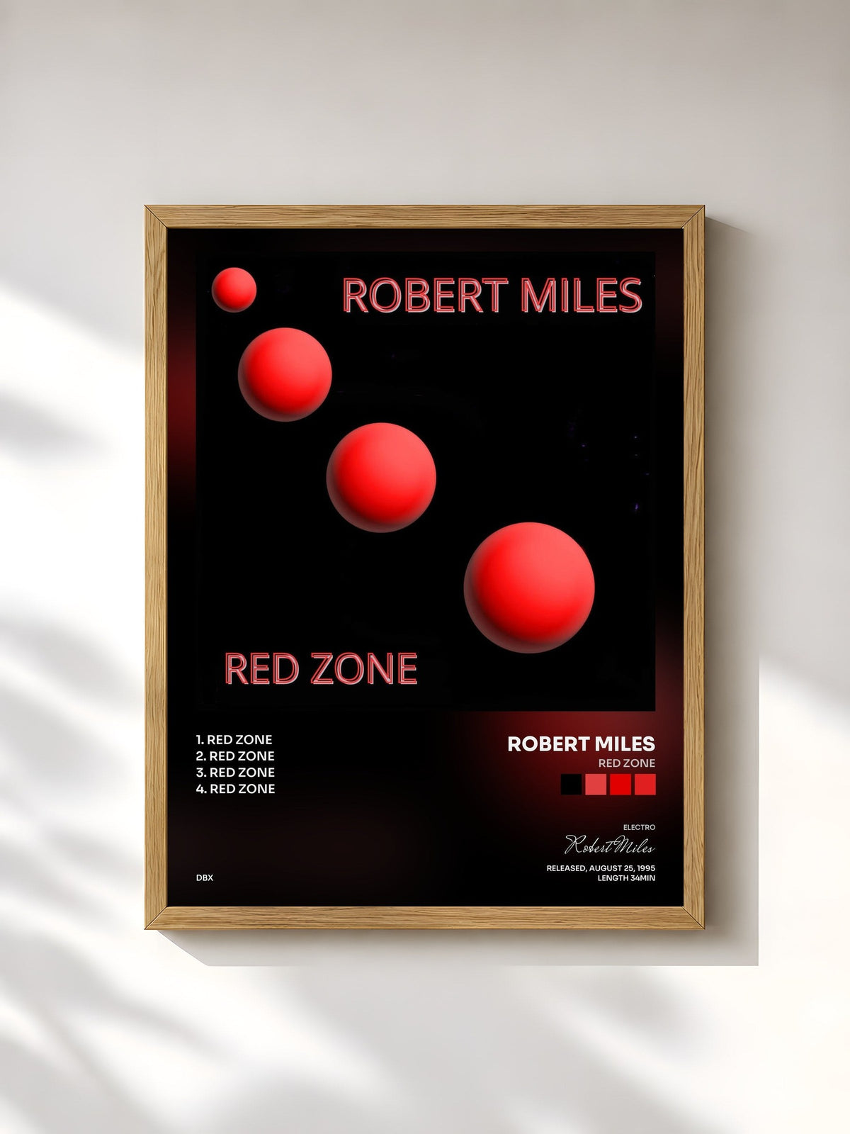 #bois Tableau de l'album Red Zone de Robert Miles, cadre en bois brut, imprimé et encadré en France