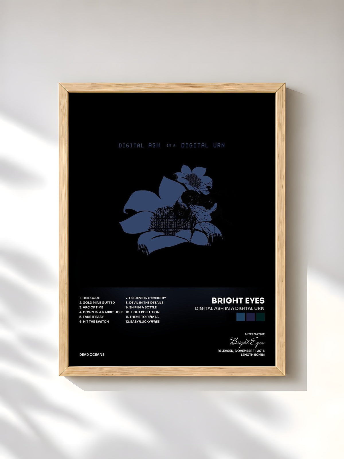 #bois Tableau de l'album Digital Ash in a Digital Urn de Bright Eyes, cadre en bois brut, imprimé et encadré en France
