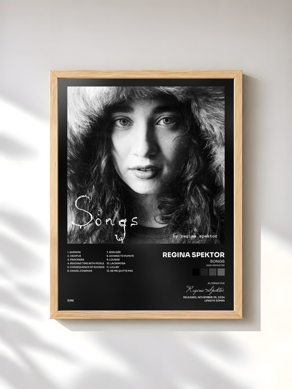 #bois Tableau de l'album Songs (2024 Remaster) de Regina Spektor, cadre en bois brut, imprimé et encadré en France