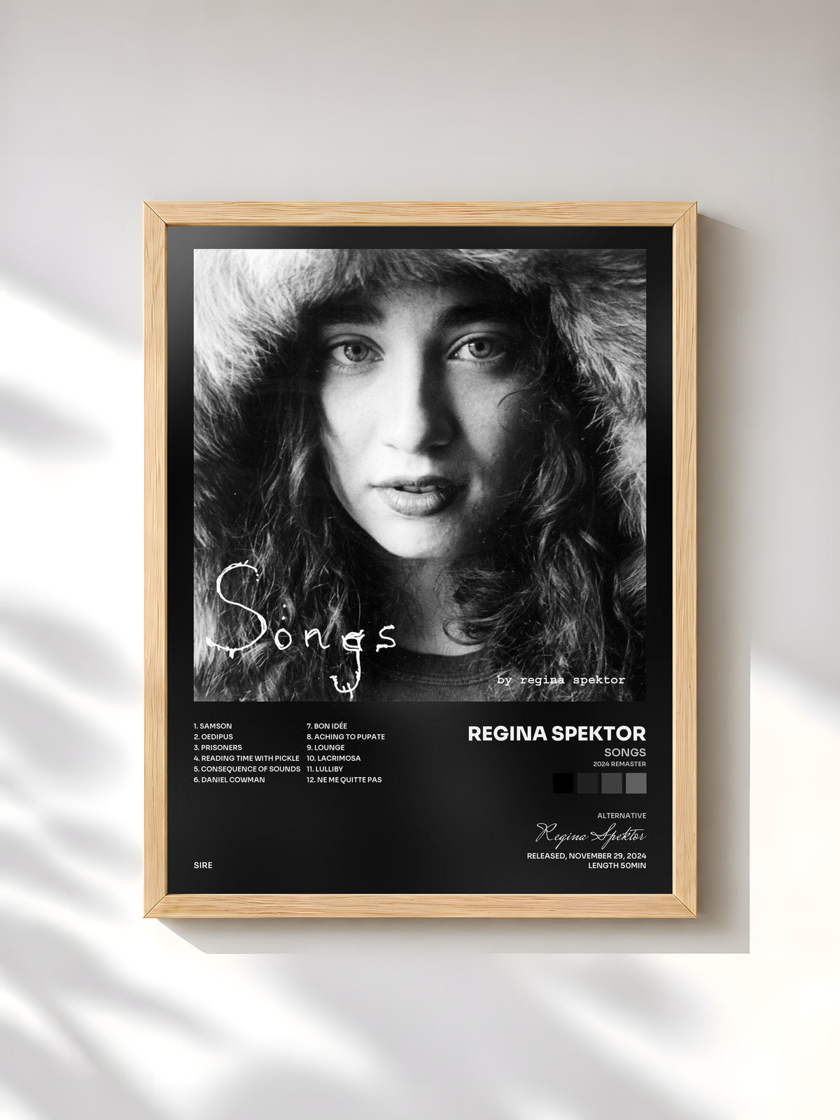 #bois Tableau de l'album Songs (2024 Remaster) de Regina Spektor, cadre en bois brut, imprimé et encadré en France