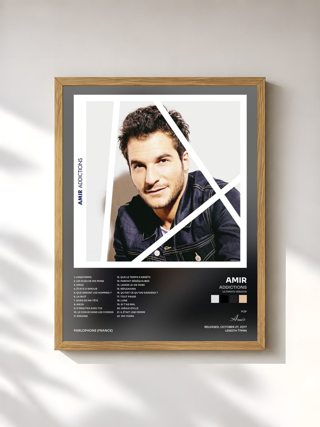 #bois Tableau de l'album Addictions (Ultimate Version) de Amir, cadre en bois brut, imprimé et encadré en France