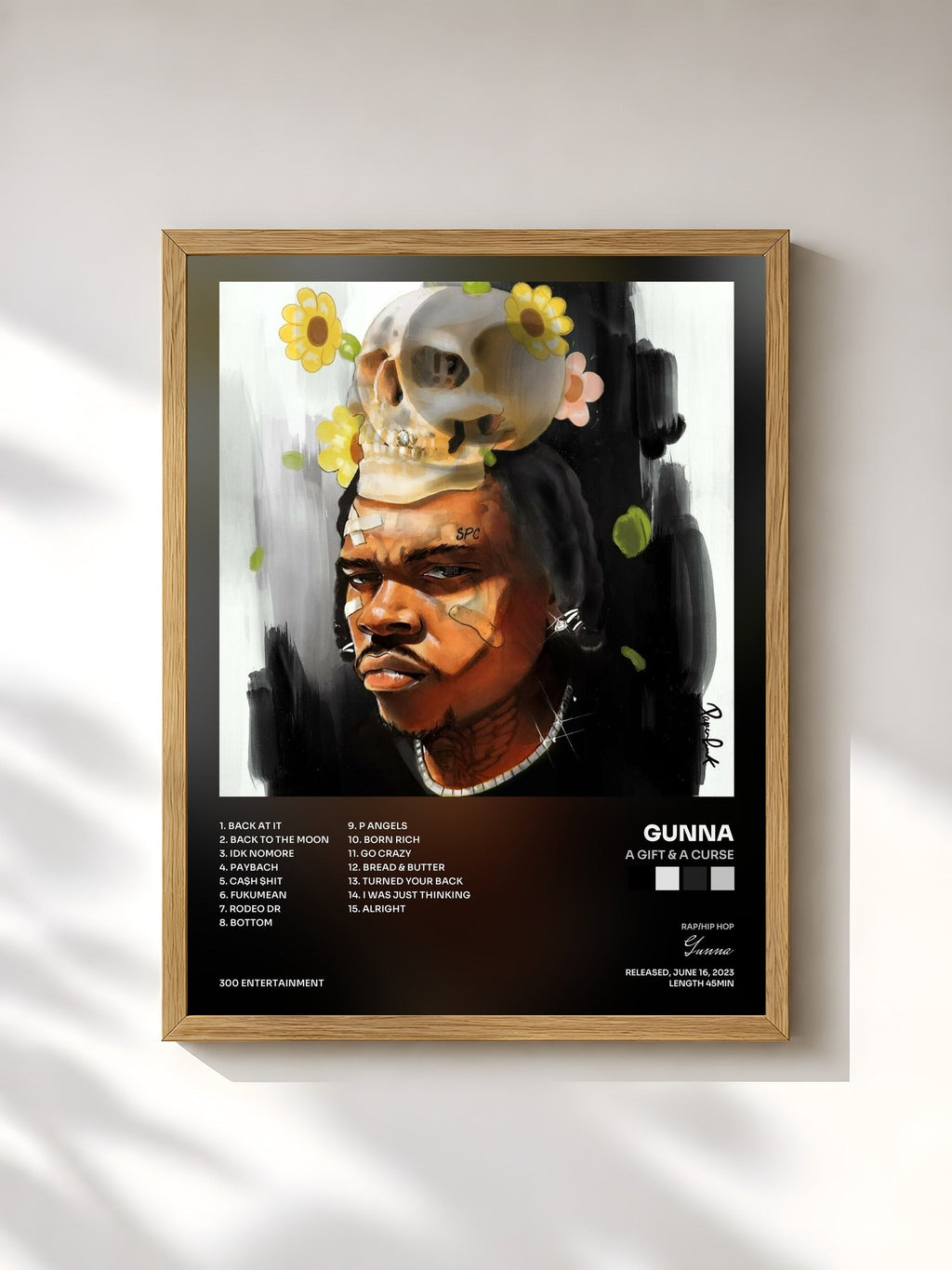 #bois Tableau de l'album a Gift & a Curse de Gunna, cadre en bois brut, imprimé et encadré en France