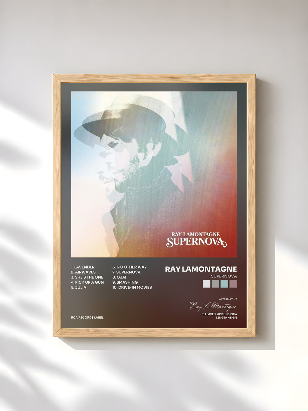 #bois Tableau de l'album Supernova de Ray LaMontagne, cadre en bois brut, imprimé et encadré en France