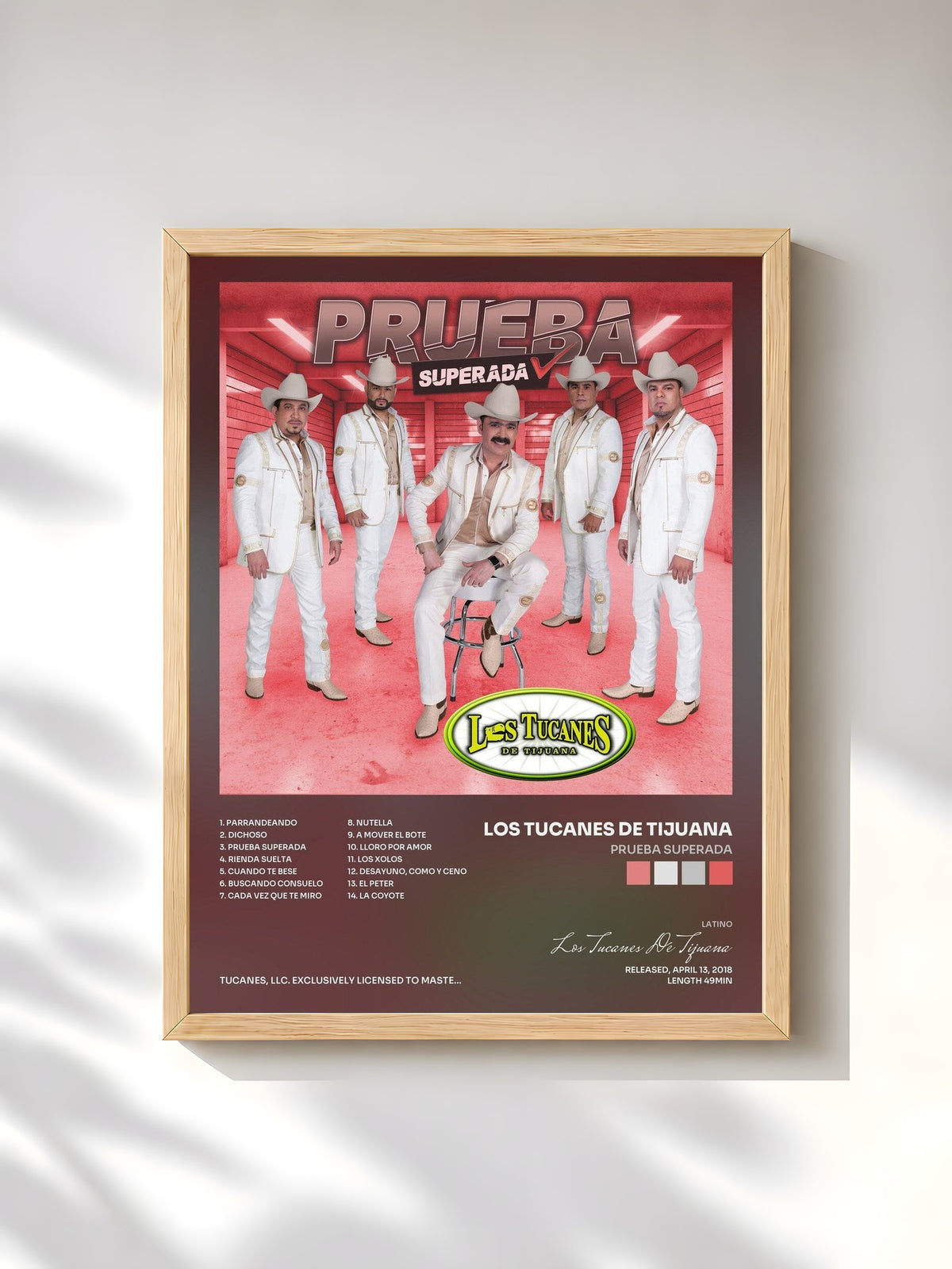 #bois Tableau de l'album Prueba Superada de Los Tucanes De Tijuana, cadre en bois brut, imprimé et encadré en France