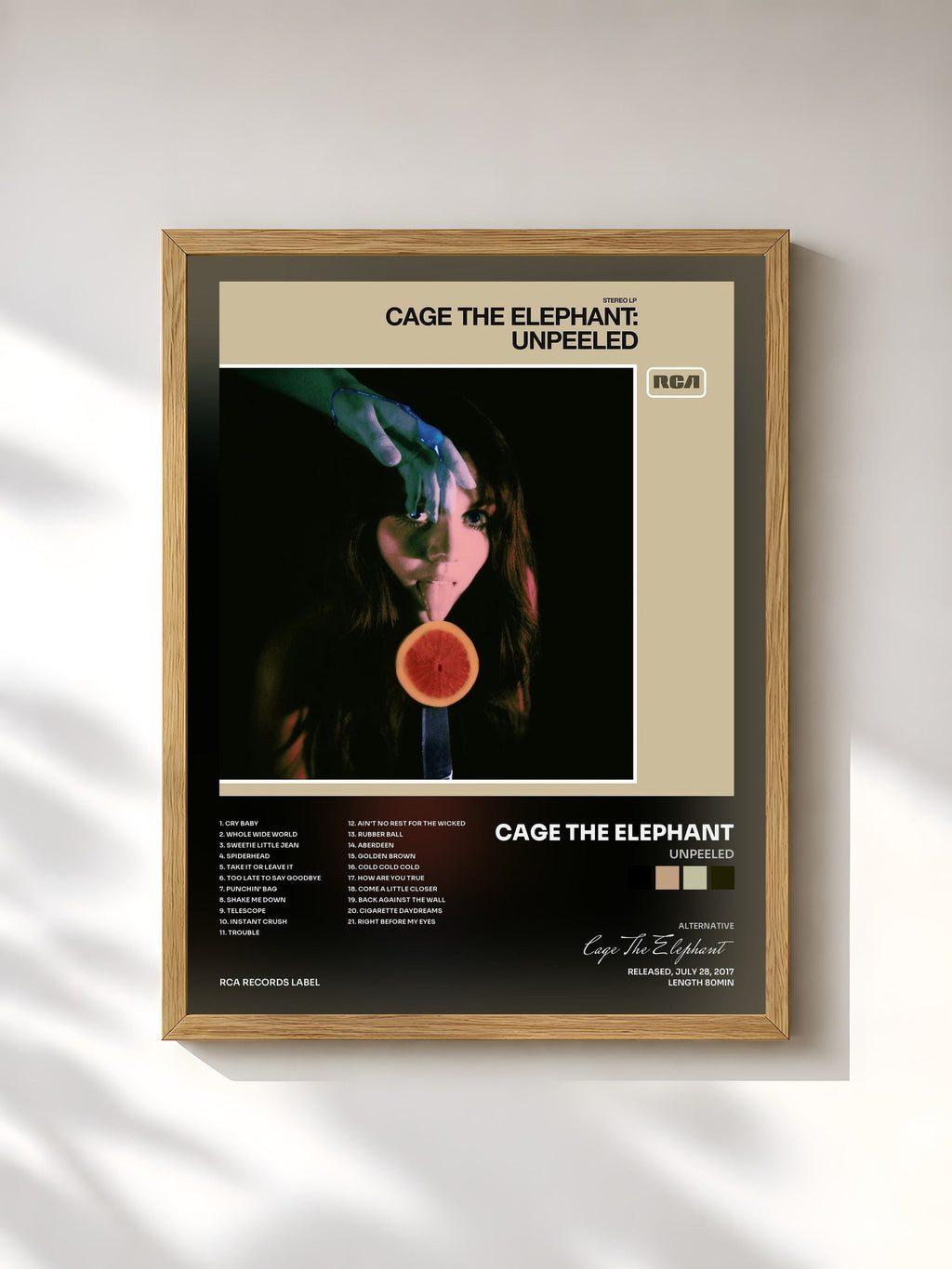 #bois Tableau de l'album Unpeeled de Cage The Elephant, cadre en bois brut, imprimé et encadré en France