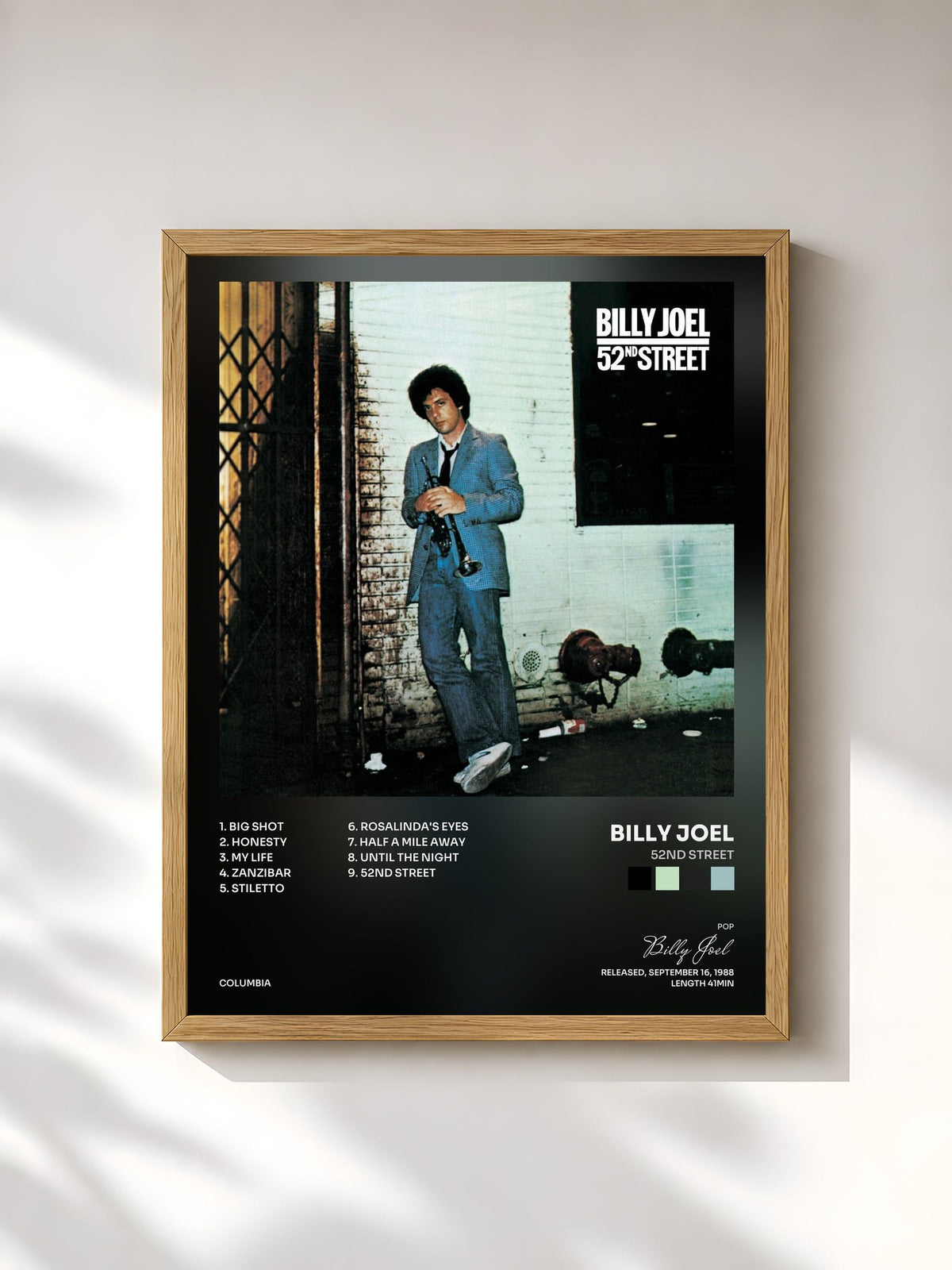 #bois Tableau de l'album 52nd Street de Billy Joel, cadre en bois brut, imprimé et encadré en France