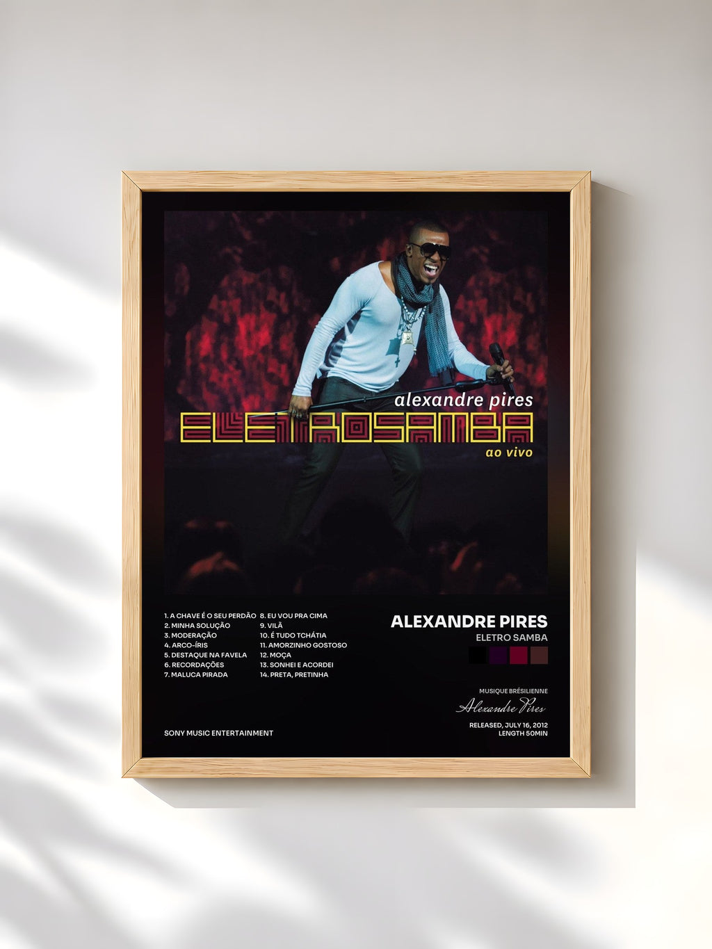 #bois Tableau de l'album Eletro Samba de Alexandre Pires, cadre en bois brut, imprimé et encadré en France